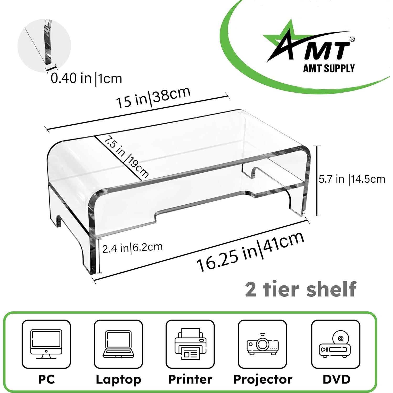Soporte Elevador de Monitor AMT Acrílico 2 Niveles 14 cm