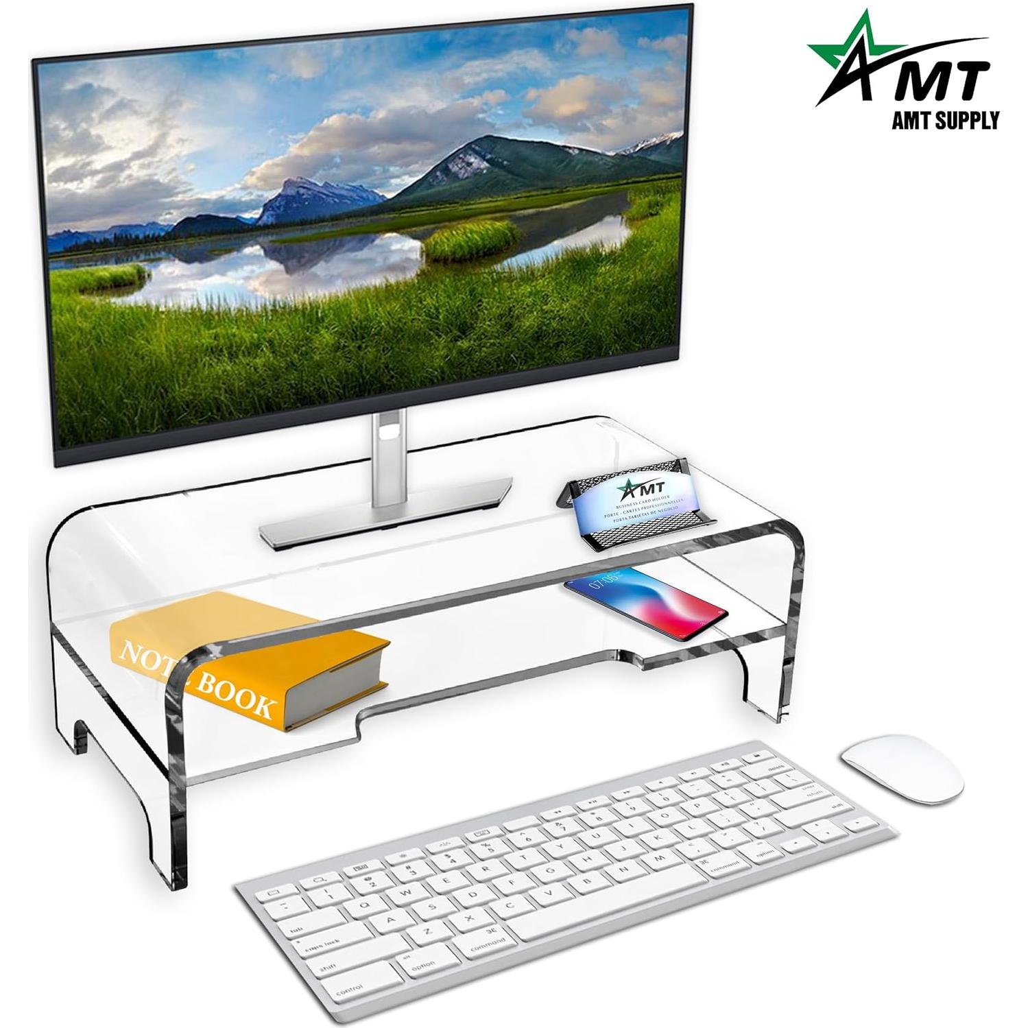 Soporte Elevador de Monitor AMT Acrílico 2 Niveles 14 cm