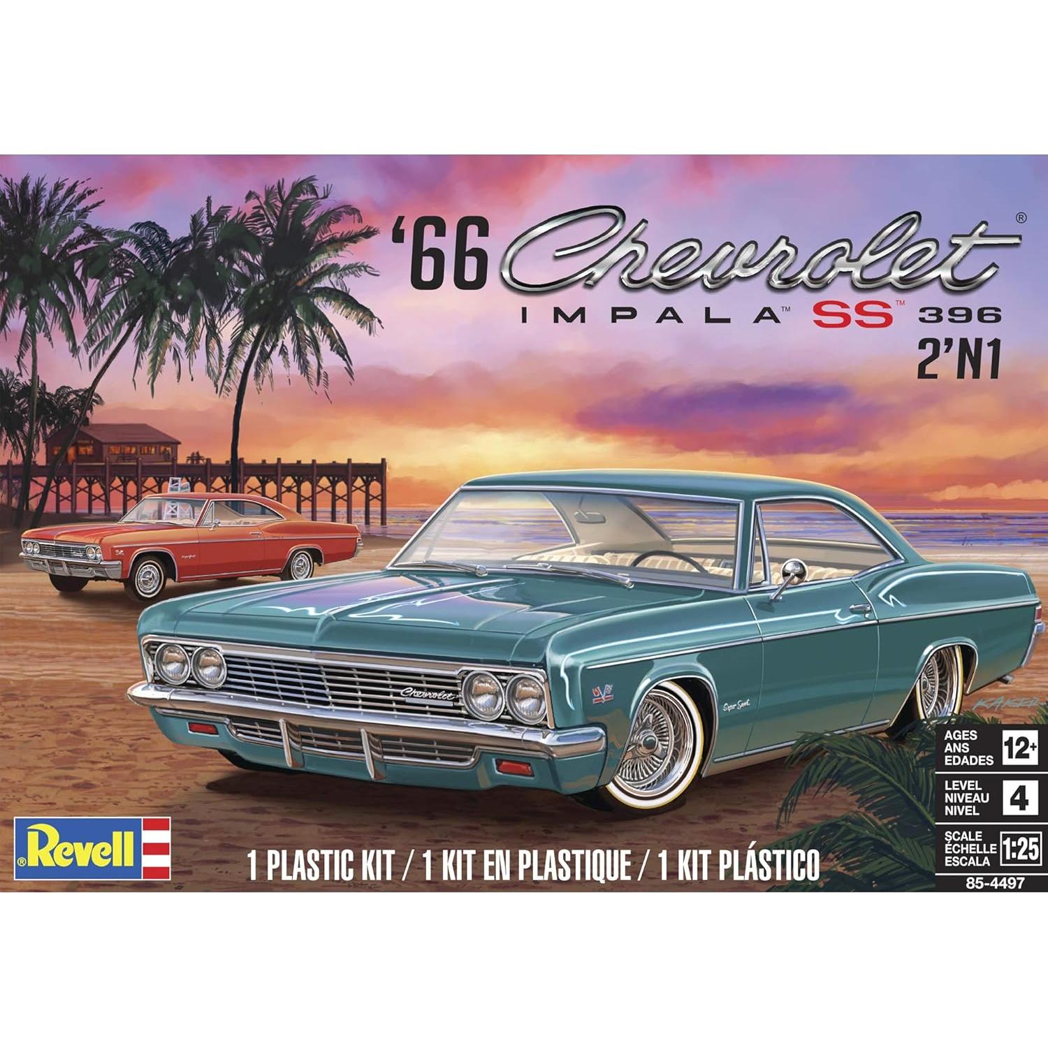 85-4497 ’66 Chevy Impala SS 396 2N1 Model Car Kit 1:25 Scale 148-Piece Skill Level 4 Plastic Model Building Kit