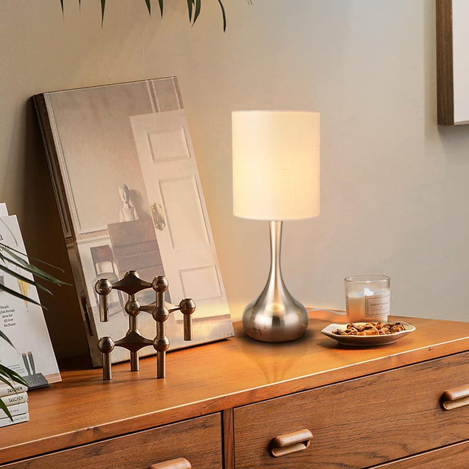 Lámpara de Mesa KUNJOULAM Plateada 43.9 cm Lino Cilíndrica