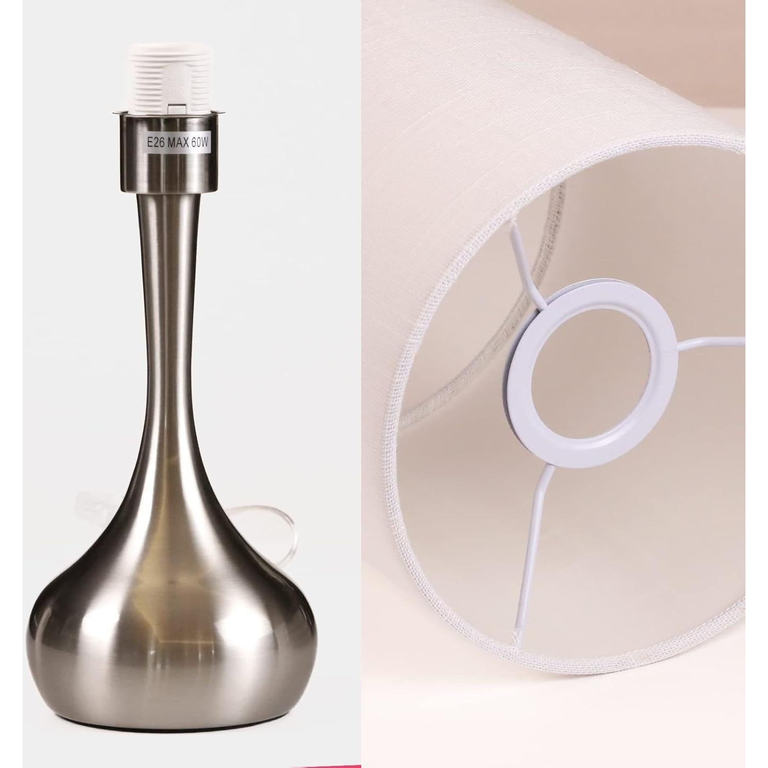 Lámpara de Mesa KUNJOULAM Plateada 43.9 cm Lino Cilíndrica