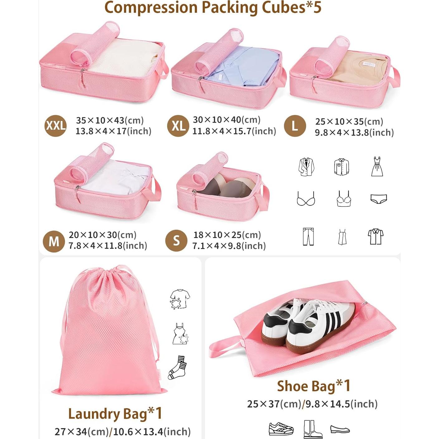 Set de 7 Cubos de Compresión TRMFUSA Rosa para Viaje