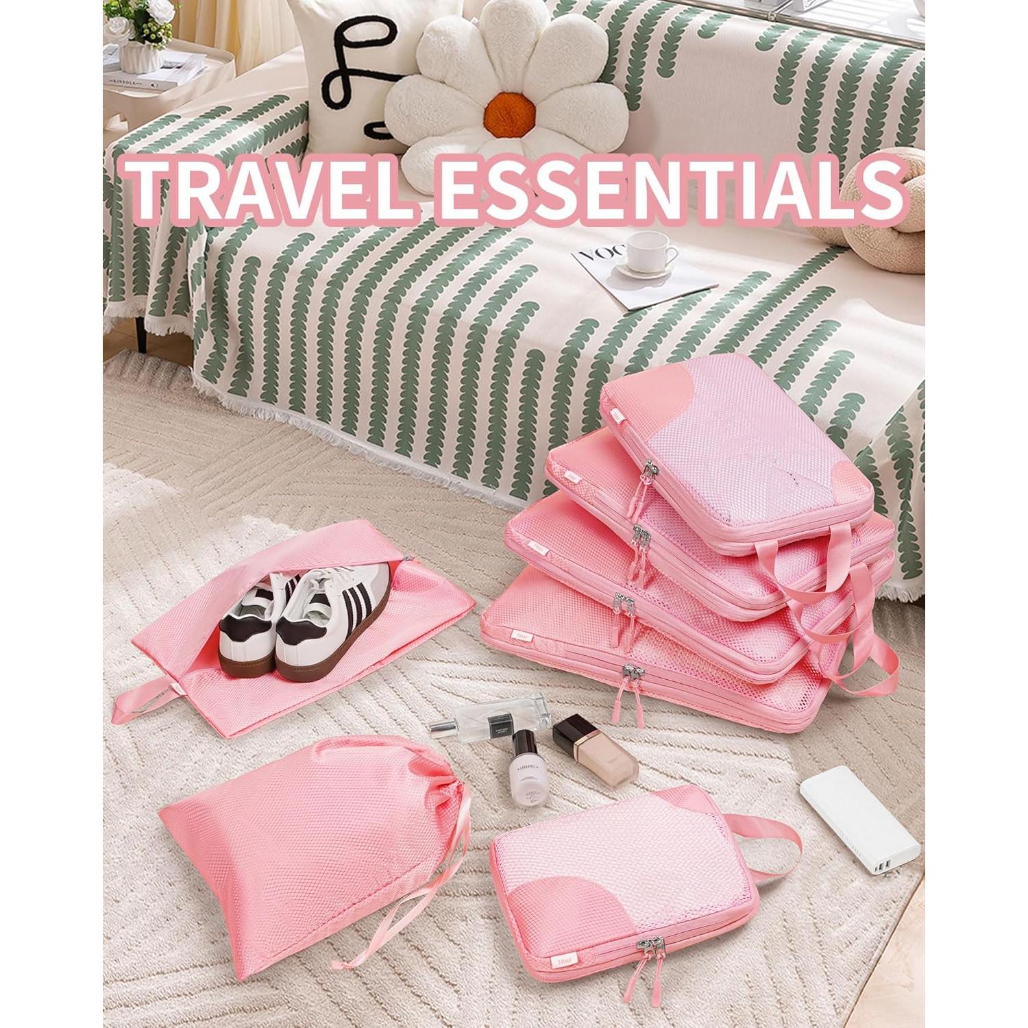 Set de 7 Cubos de Compresión TRMFUSA Rosa para Viaje