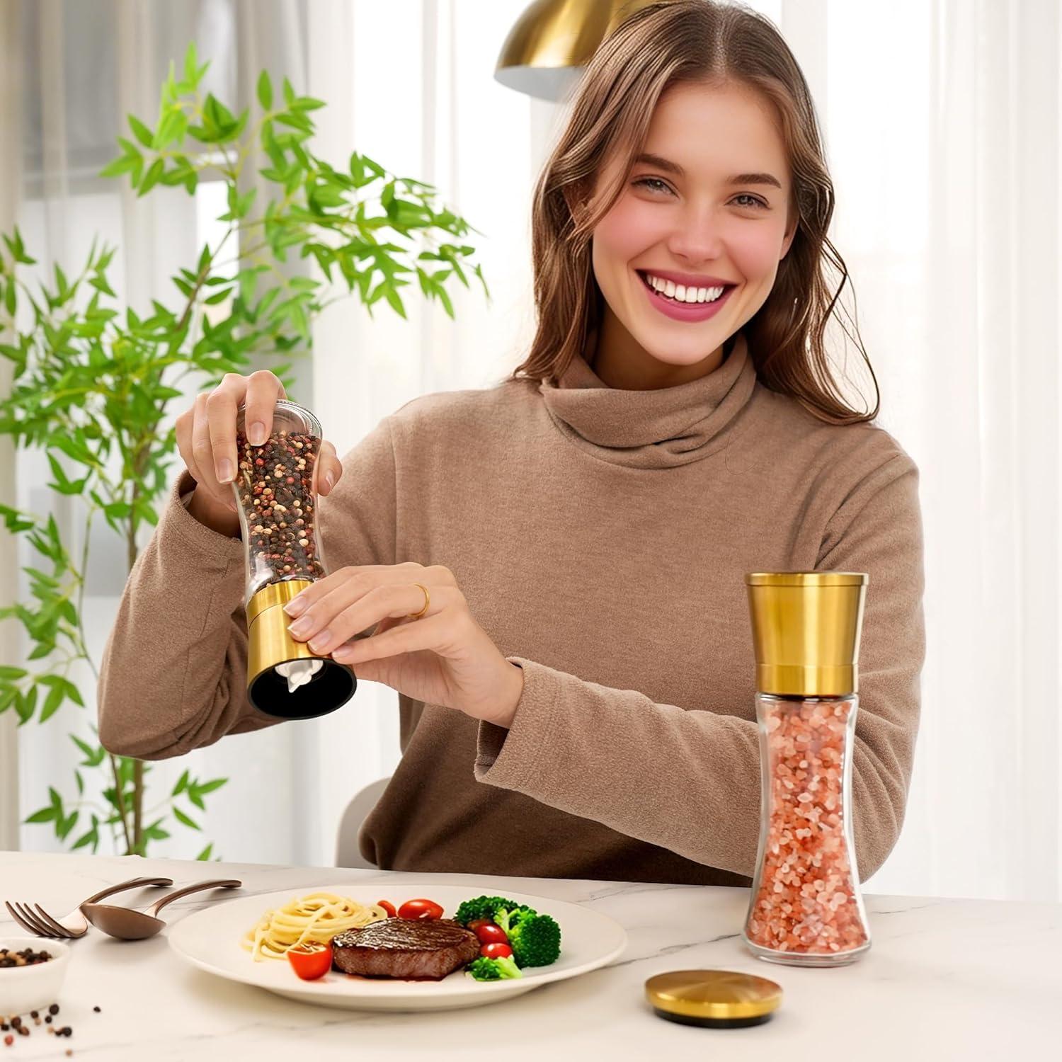 Juego de Molinillos de Sal y Pimienta VEVOK CHEF Oro 180ml