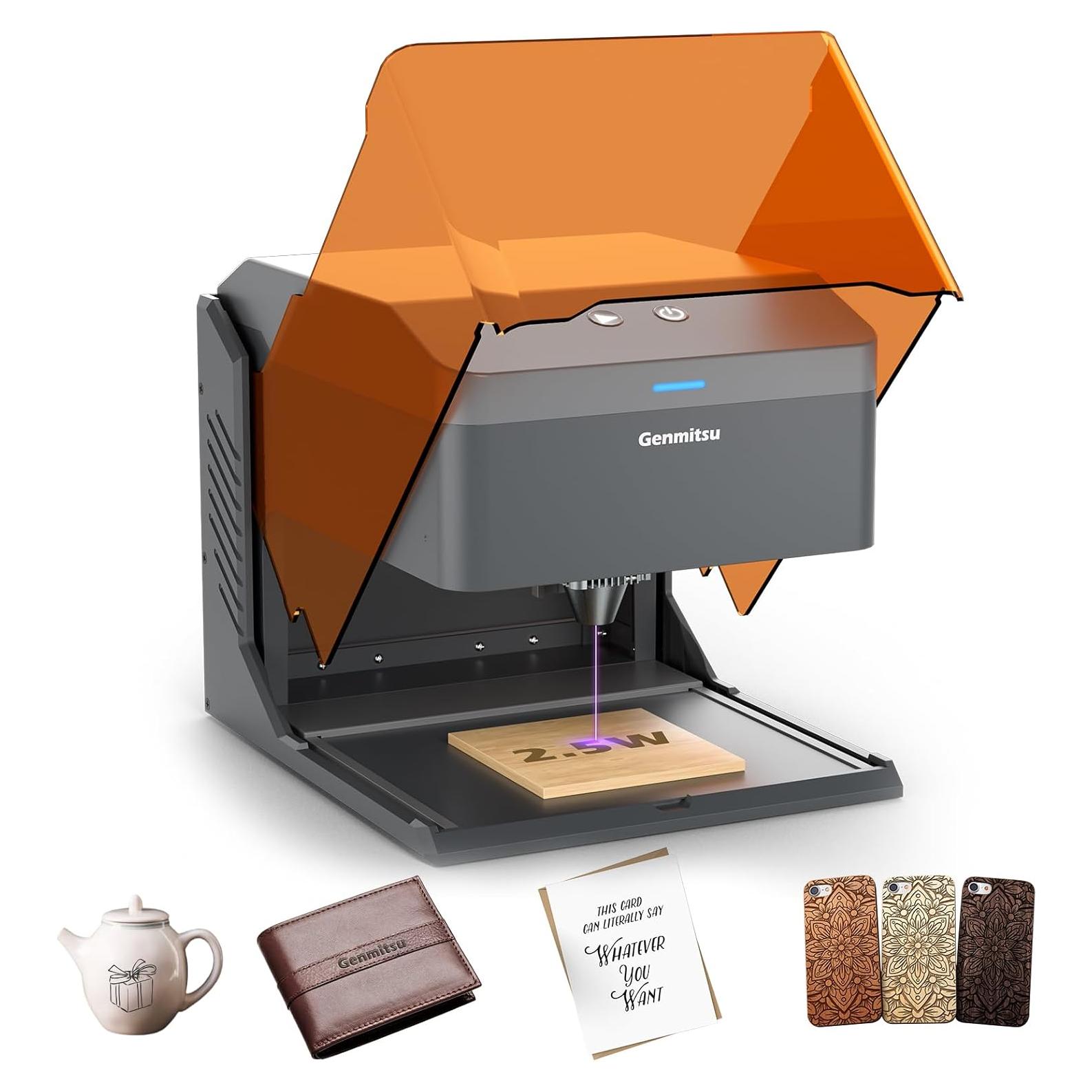 Kiosk 2.5W Laser Engraver, Light Weight & Portable Laser Engraver Machine, Home Laser Cutter with Acrylic Enclosure for DIY Wood/Leather, 3.9 x 3.9inch Engraving Area, Laser Safety Class 1