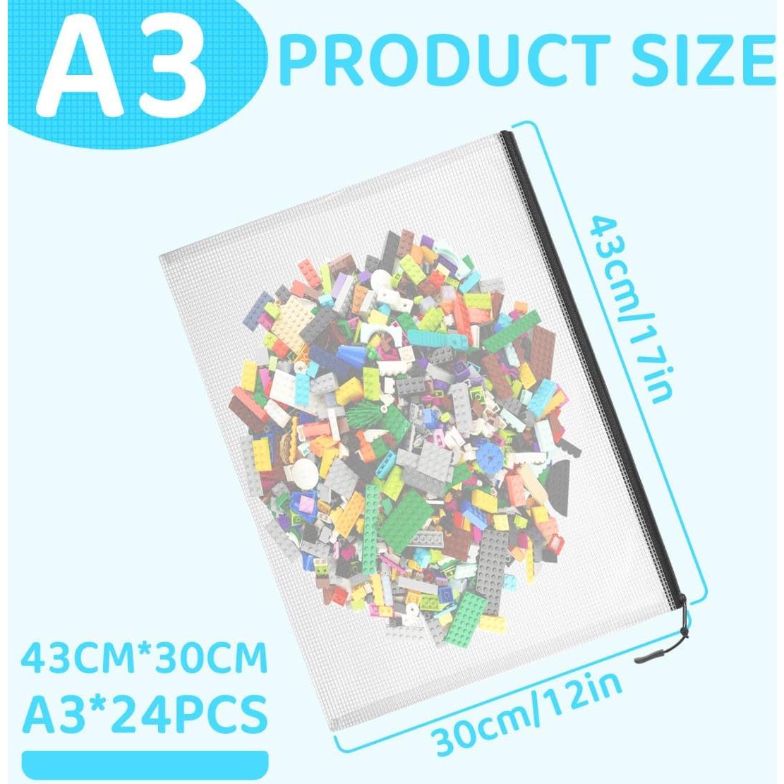 24 Bolsas de Cremallera de Malla A3 YOPCDJ 43x30 cm Negro