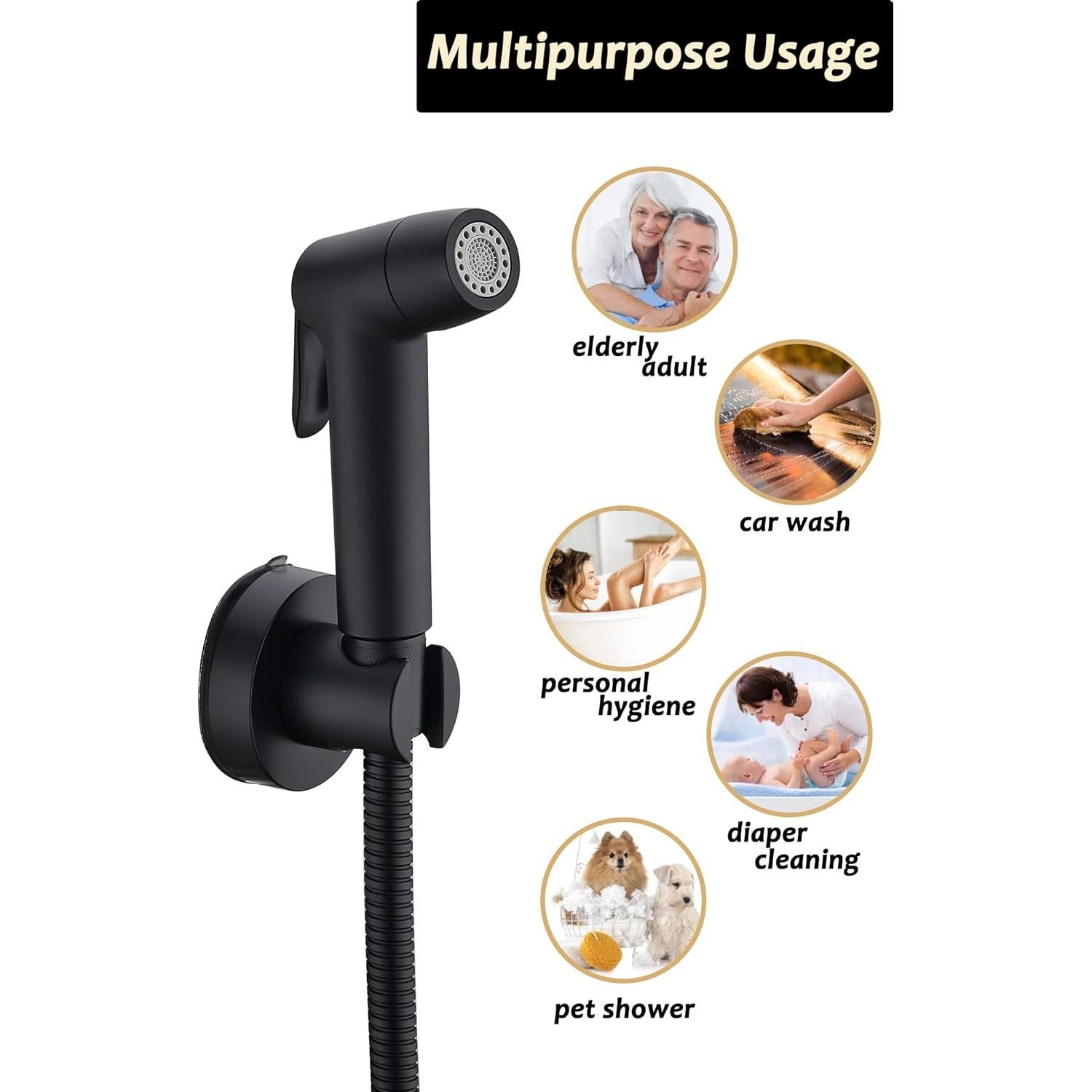 Rociador de Bidet de Mano Hoanmpy con Manguera 1.49m Negro