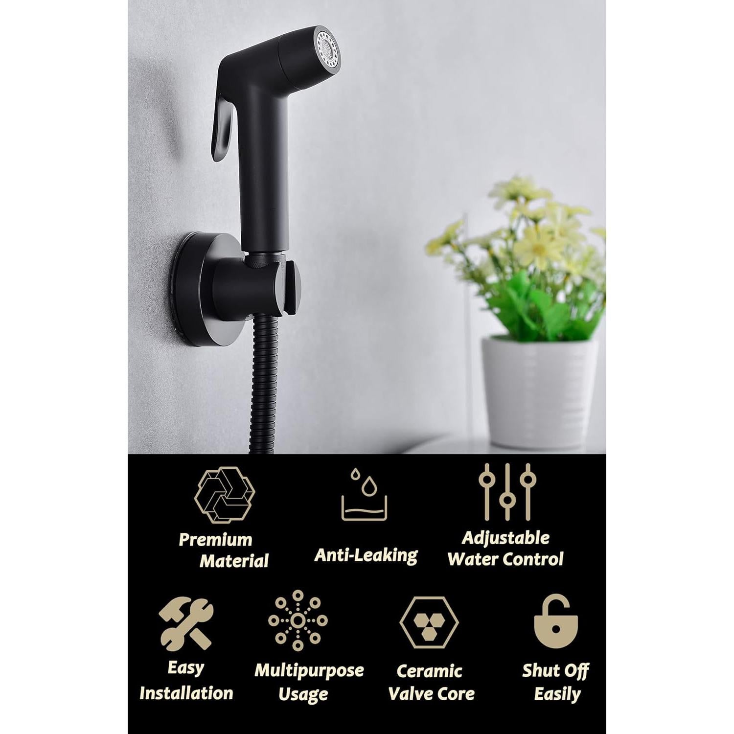 Rociador de Bidet de Mano Hoanmpy con Manguera 1.49m Negro