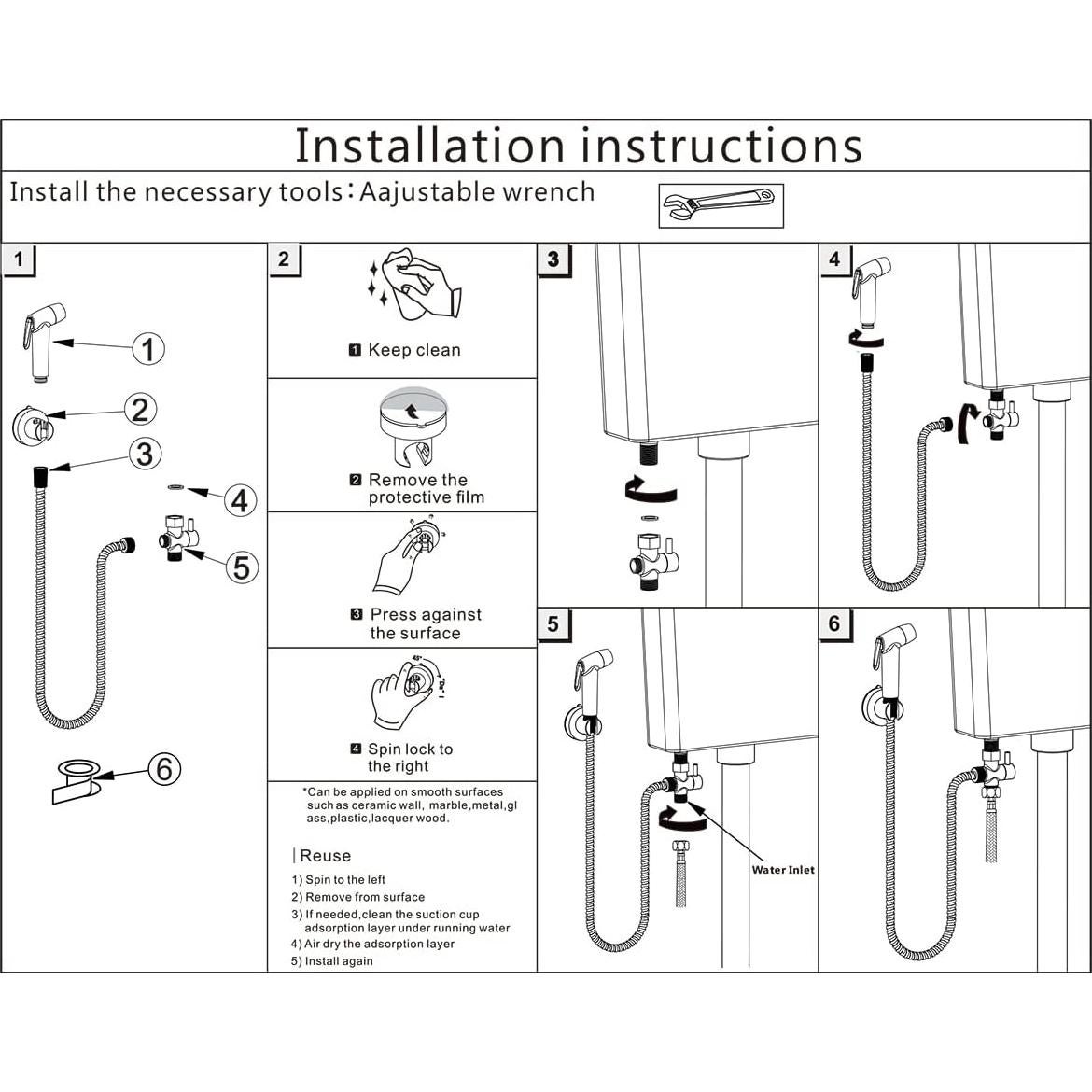 Rociador de Bidet de Mano Hoanmpy con Manguera 1.49m Negro