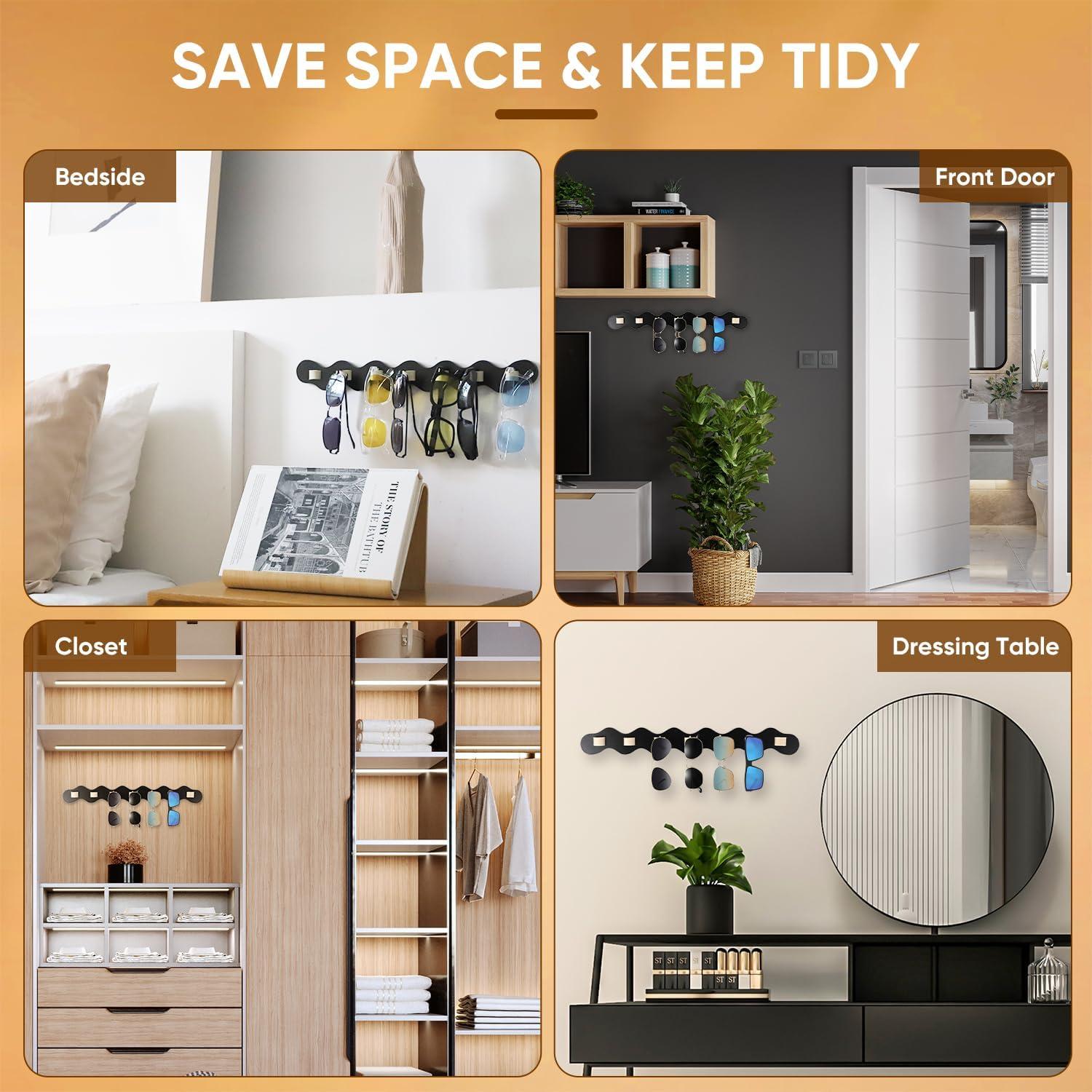 Organizador de Gafas de Sol ONULISS de Pared, 7 Ranuras, Negro