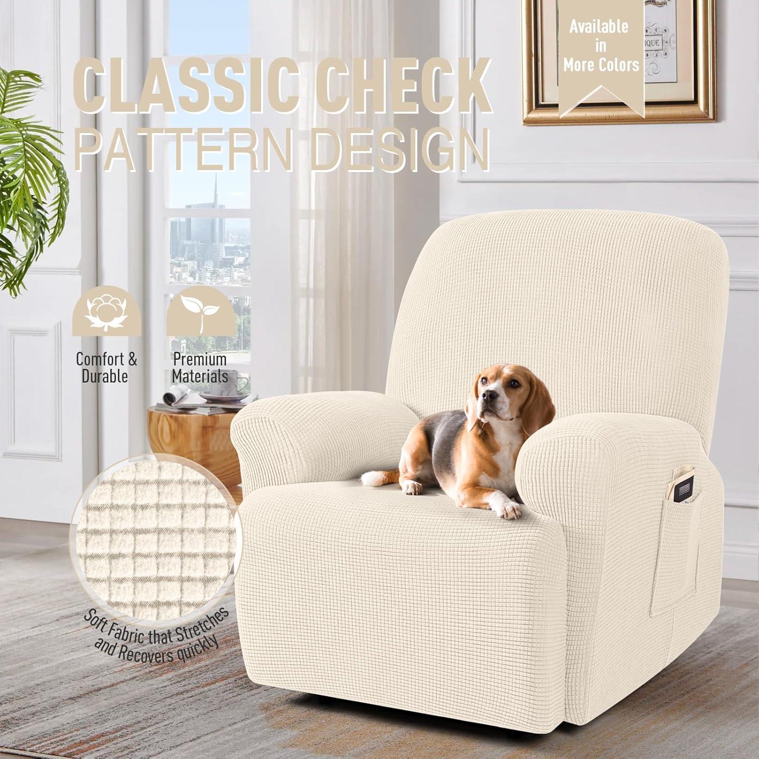 Funda Reclinable 4 Piezas TAOCOCO Beige Ajuste Elástico