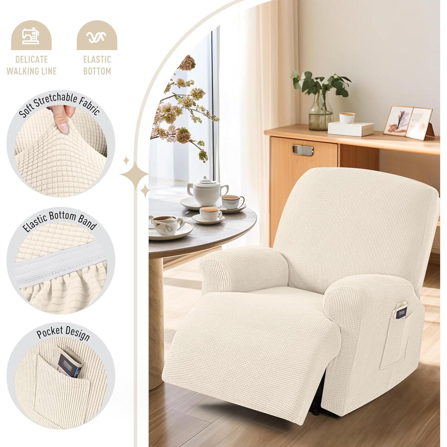 Funda Reclinable 4 Piezas TAOCOCO Beige Ajuste Elástico