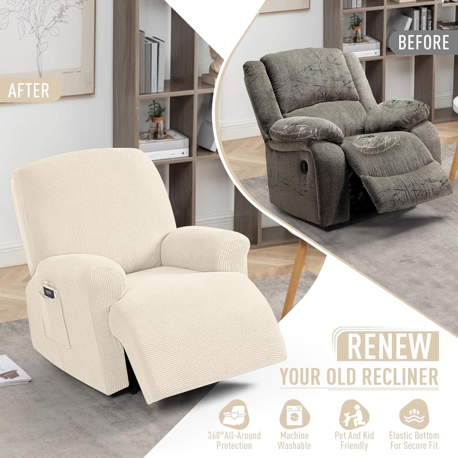 Funda Reclinable 4 Piezas TAOCOCO Beige Ajuste Elástico