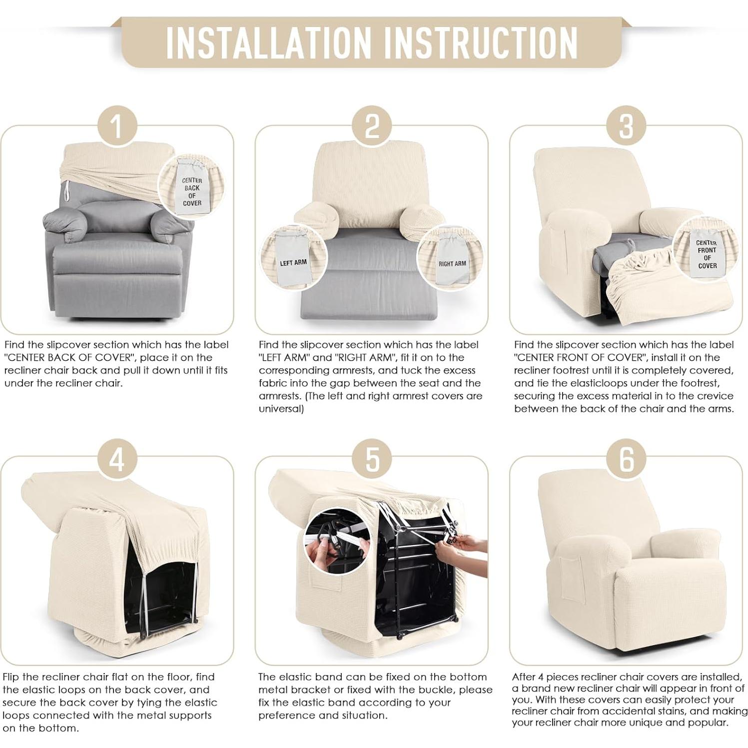 Funda Reclinable 4 Piezas TAOCOCO Beige Ajuste Elástico