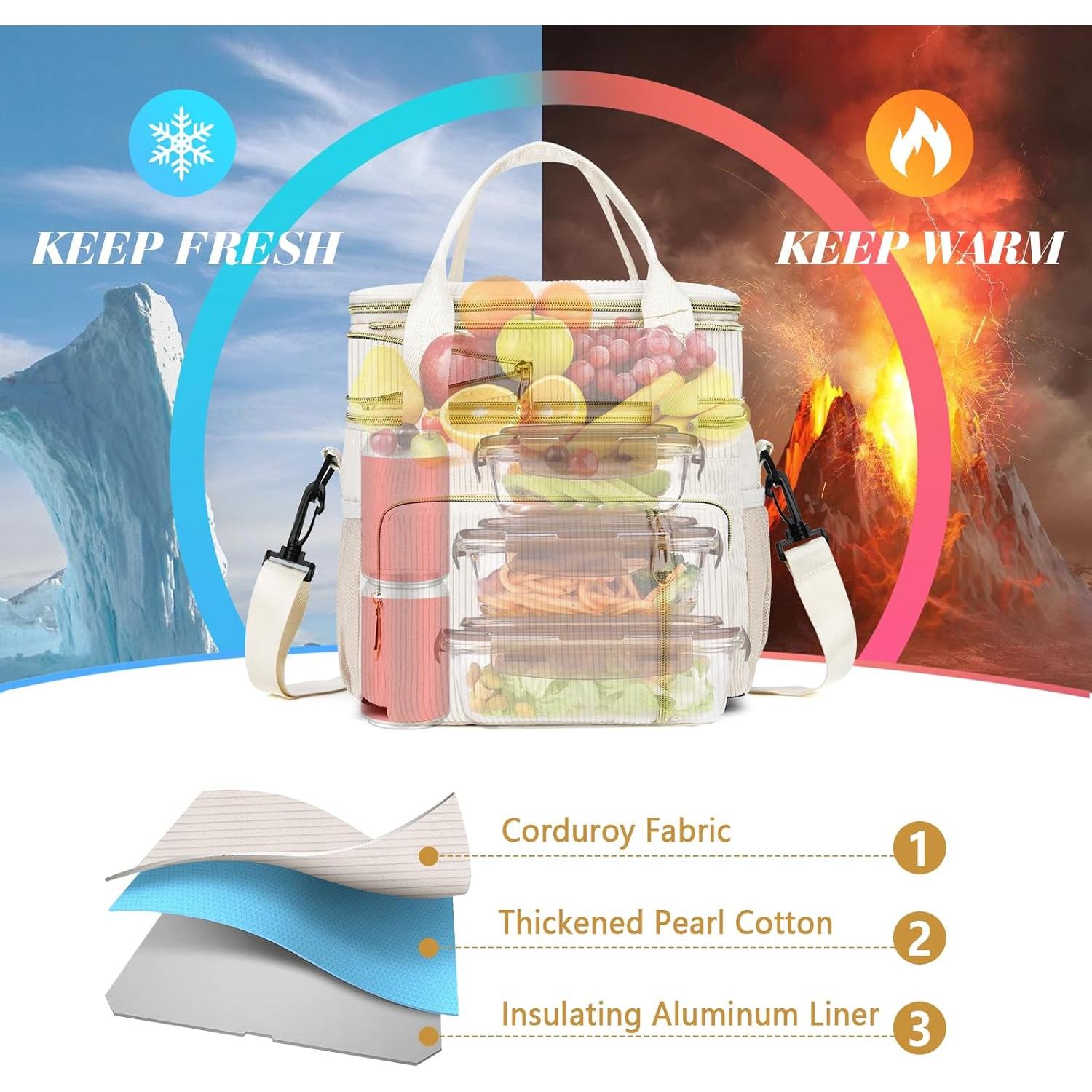 Caja de Almuerzo Aislada BAGNN 16L Pana-Crema para Trabajo y Playa