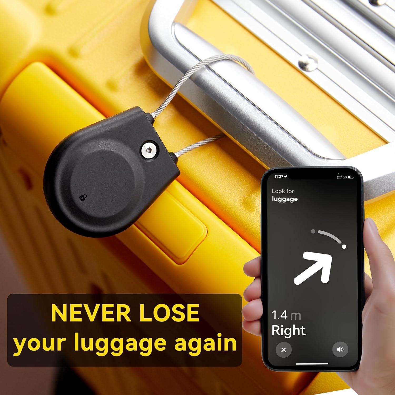 for Apple AirTag Holder, Airtag Lock Case with Wire Cable, IPX8 Waterproof, for Luggage, Key Ring Key Chain Luggage tag Backpack（2 Pack-Black