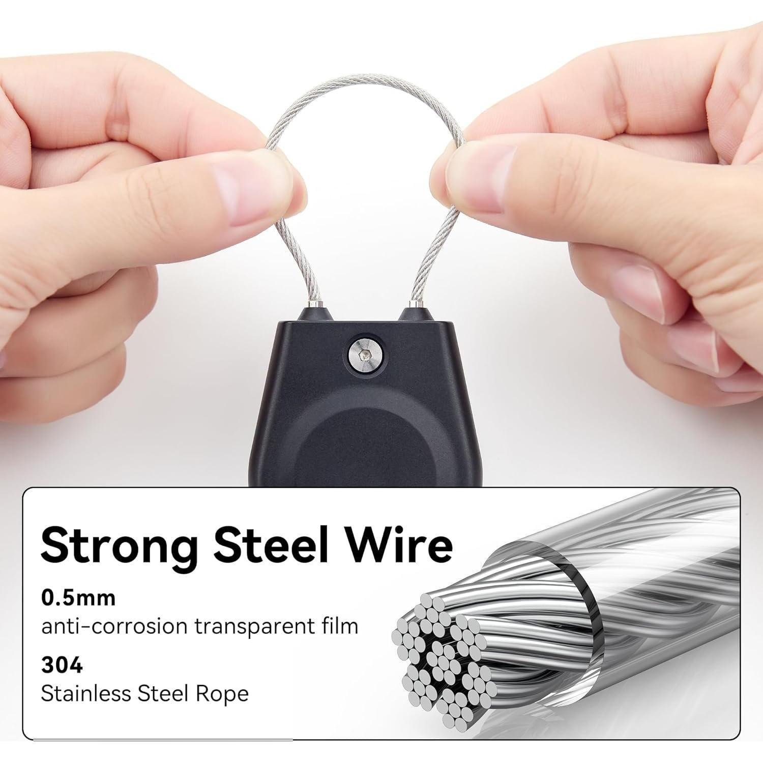 for Apple AirTag Holder, Airtag Lock Case with Wire Cable, IPX8 Waterproof, for Luggage, Key Ring Key Chain Luggage tag Backpack（2 Pack-Black