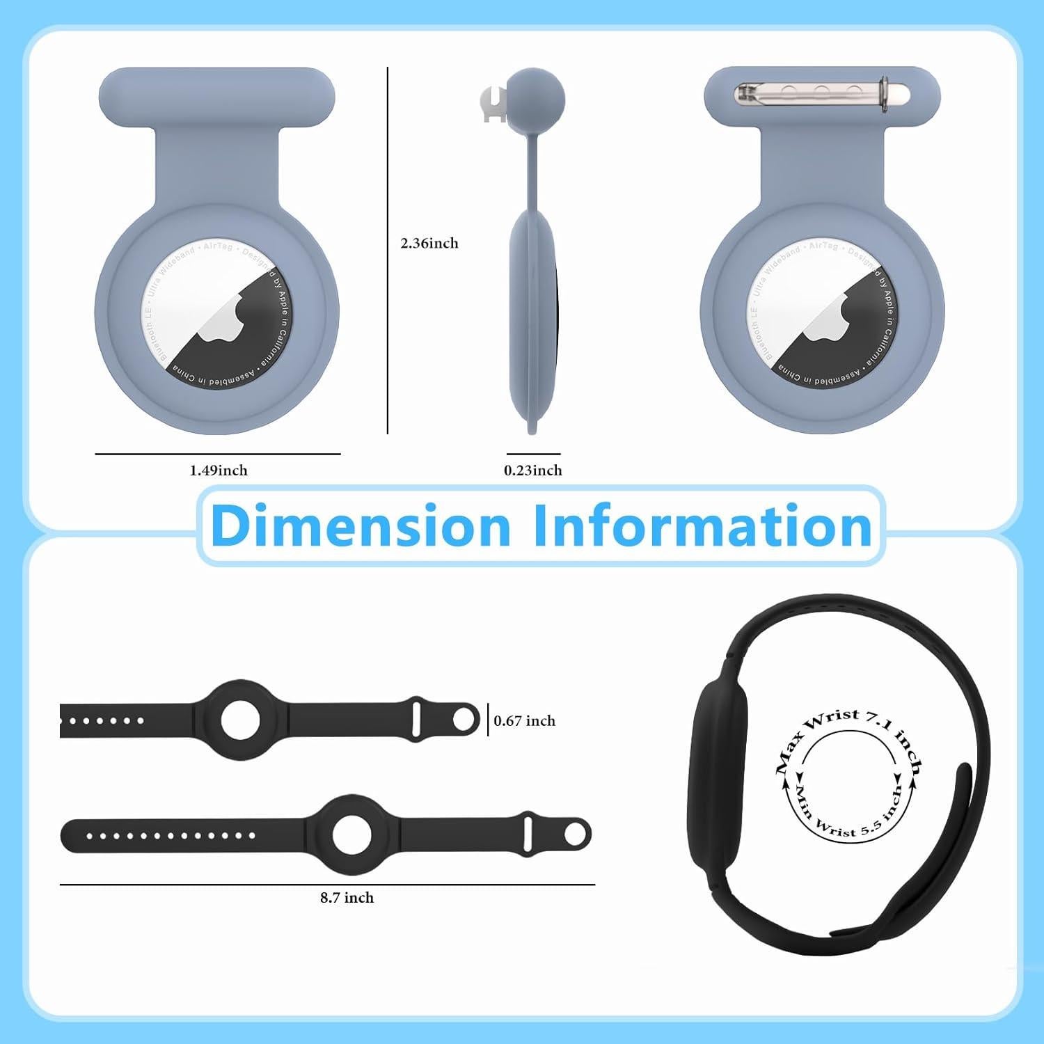 4 Soportes de Pin Oculto Ekoonpft para Airtag + Pulsera Negra