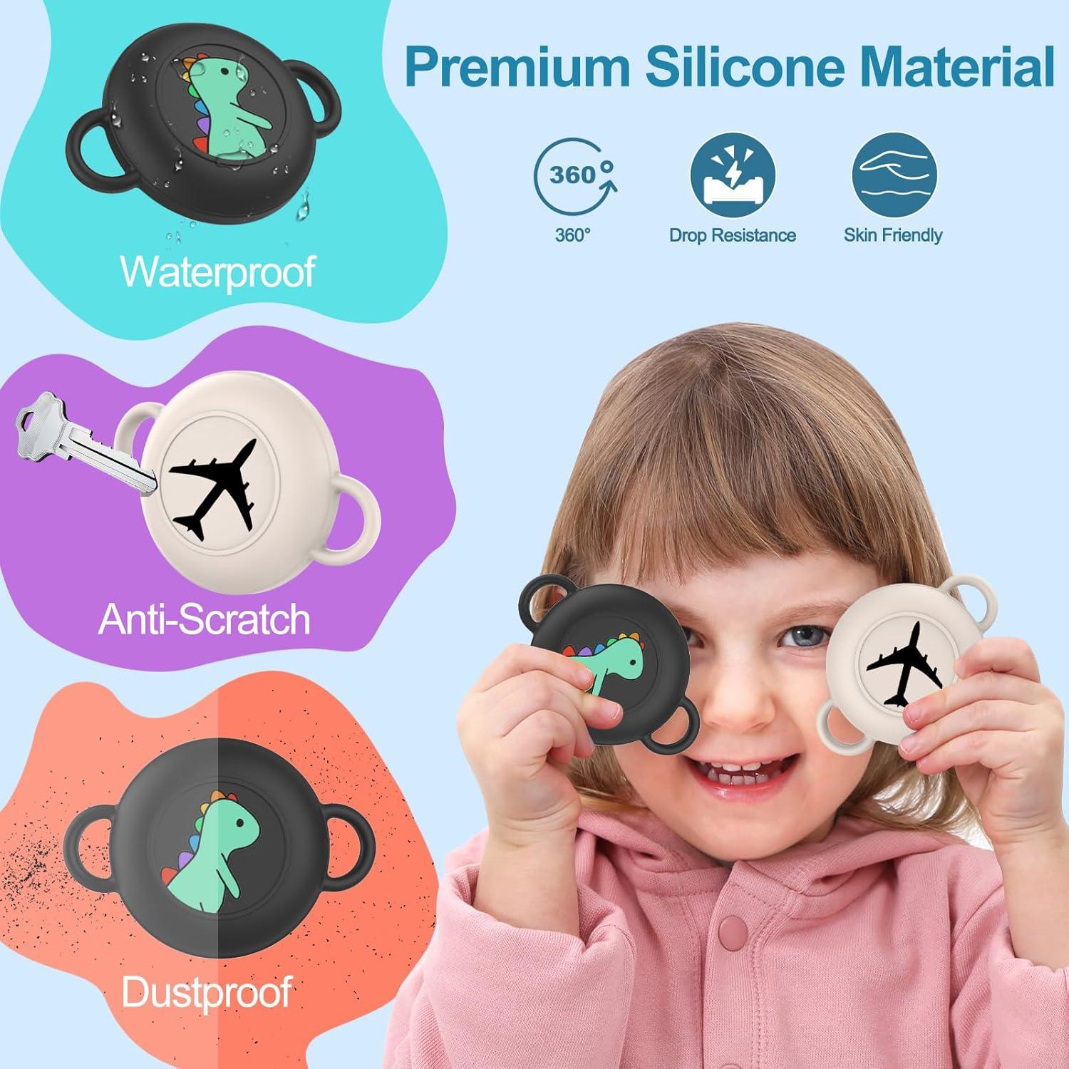 2 Pack for Airtag Holder for Kids with Waterproof Cover, Cute Cartoon Silicone Kids Airtag Holder, Air Tag Shoe, Hidden AirTag Tracker Cases for Shoes/Pets Collar/Keys (Dinosaur+Airplane)