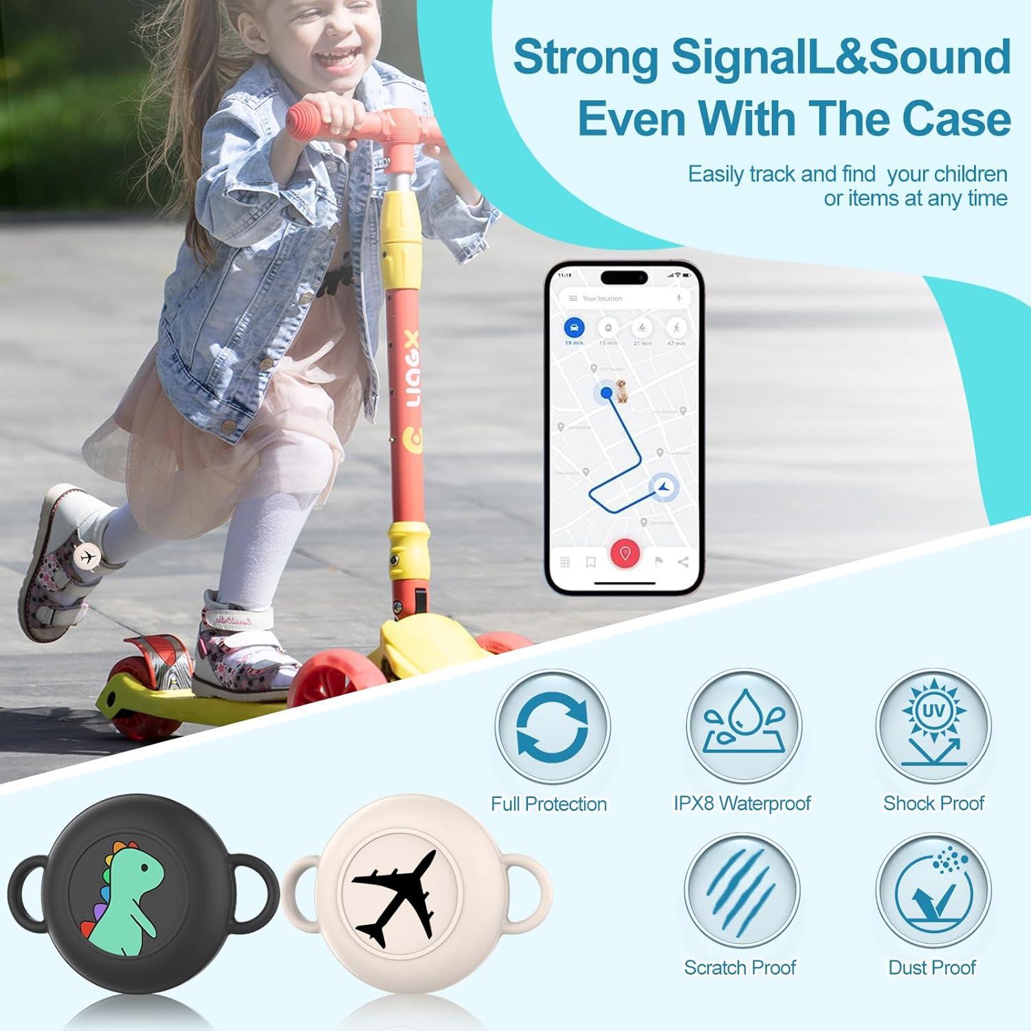 2 Pack for Airtag Holder for Kids with Waterproof Cover, Cute Cartoon Silicone Kids Airtag Holder, Air Tag Shoe, Hidden AirTag Tracker Cases for Shoes/Pets Collar/Keys (Dinosaur+Airplane)