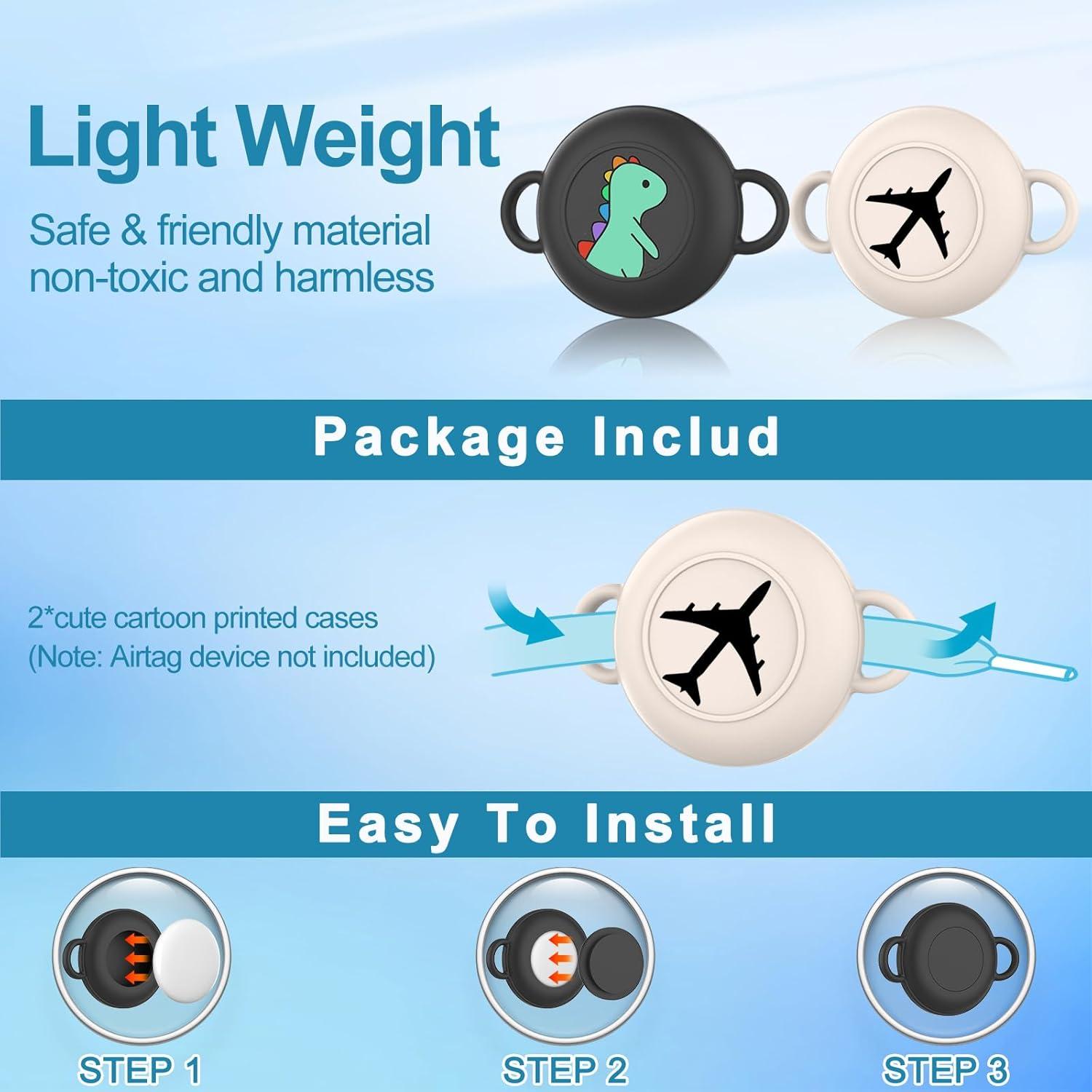 2 Pack for Airtag Holder for Kids with Waterproof Cover, Cute Cartoon Silicone Kids Airtag Holder, Air Tag Shoe, Hidden AirTag Tracker Cases for Shoes/Pets Collar/Keys (Dinosaur+Airplane)