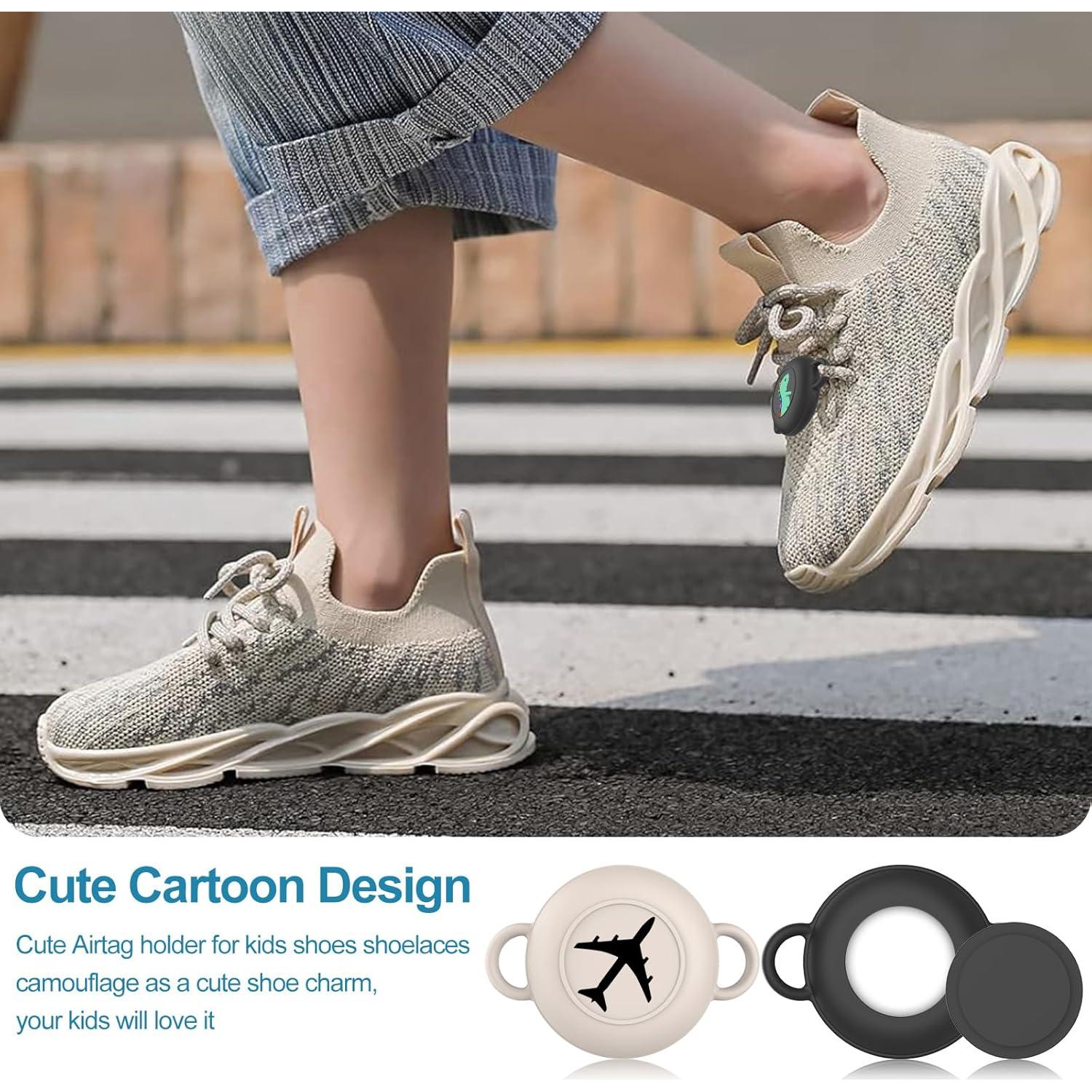2 Pack for Airtag Holder for Kids with Waterproof Cover, Cute Cartoon Silicone Kids Airtag Holder, Air Tag Shoe, Hidden AirTag Tracker Cases for Shoes/Pets Collar/Keys (Dinosaur+Airplane)