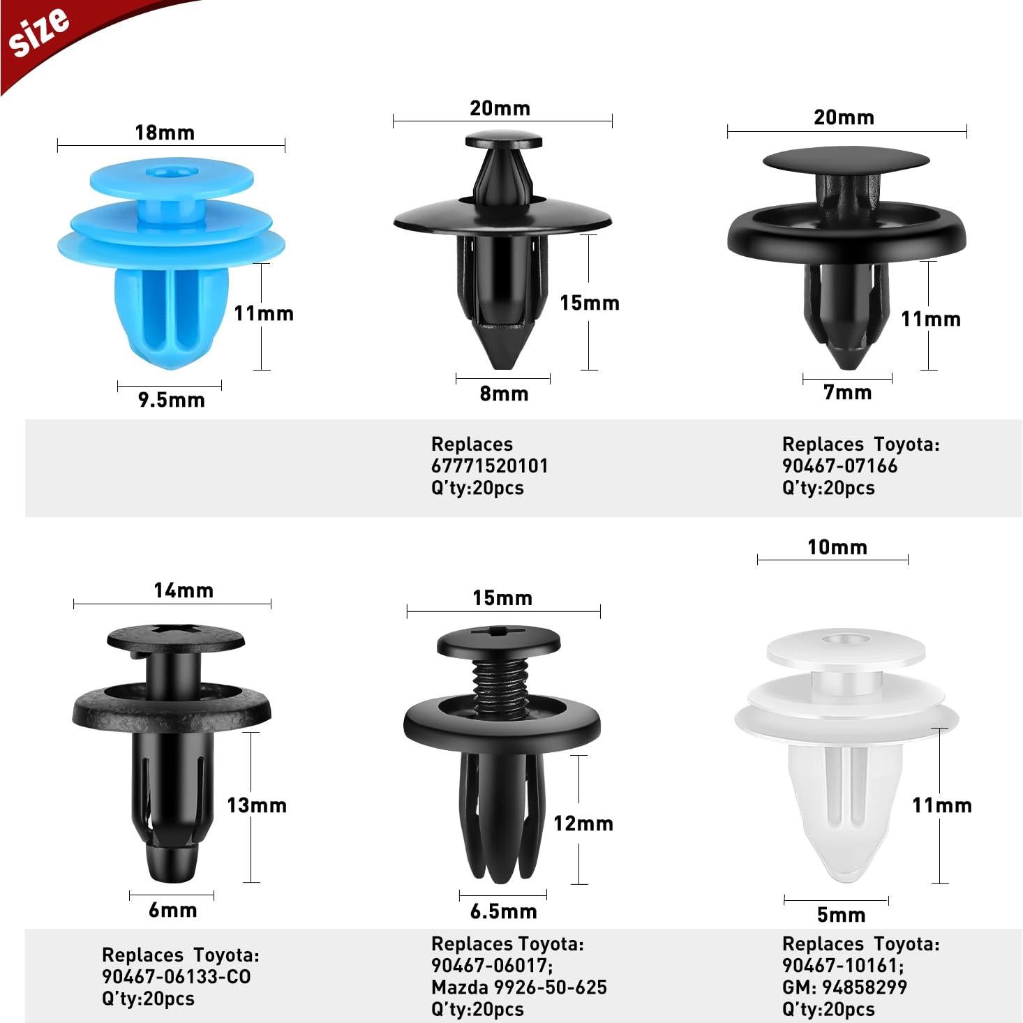 Kit de 121 Clips de Retención Nilight para Automóviles 6-9.5mm