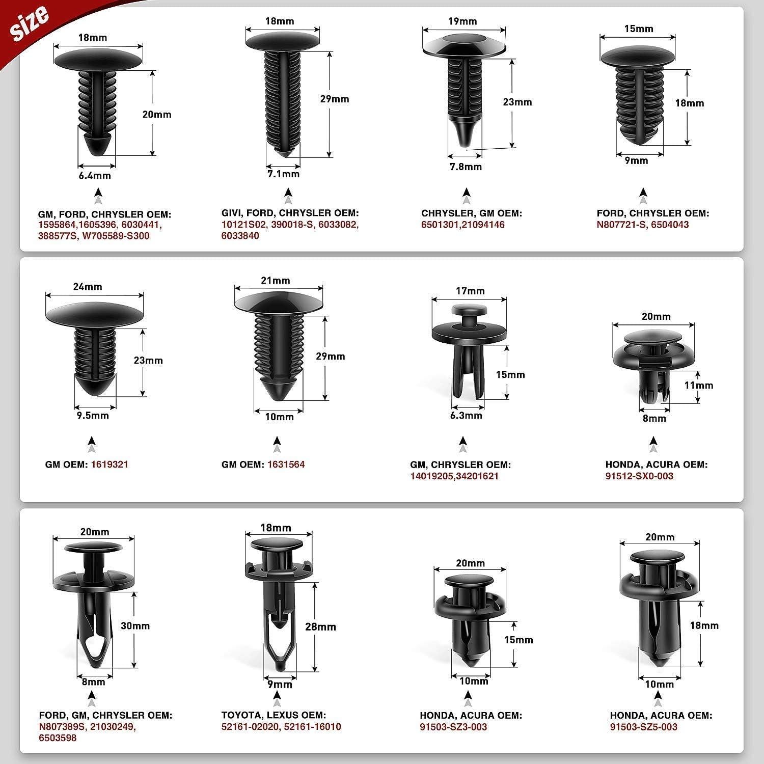 Nilight 240 Clips de Retención + Removedor para Automóviles