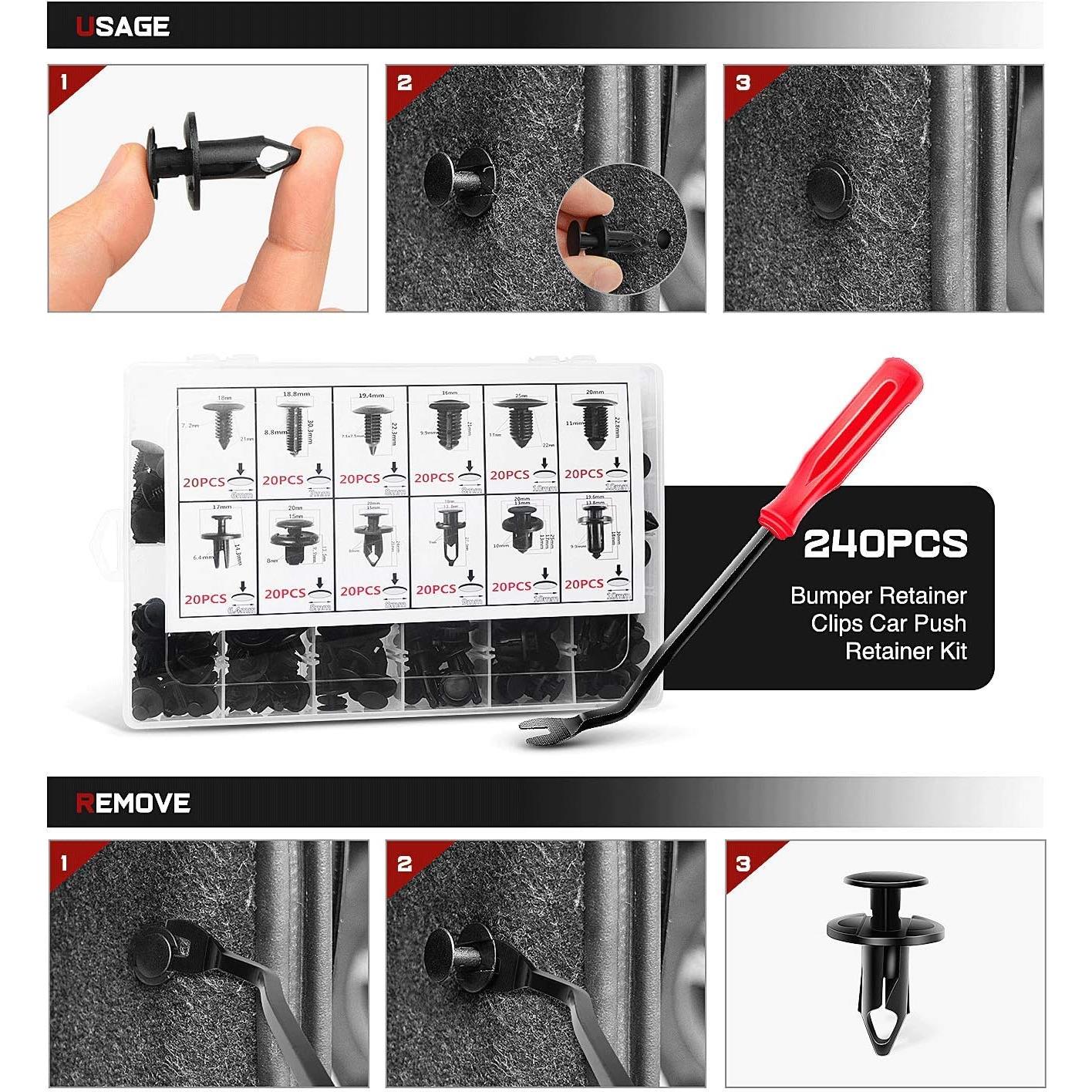 Nilight 240 Clips de Retención + Removedor para Automóviles