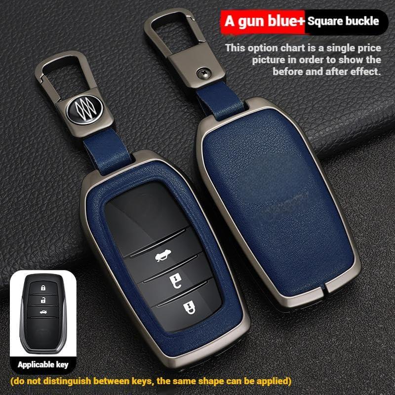 RYE Key Fob Cover for Toyota, Leather+Zinc Alloy Key Fob Case for 2025 Camry, 2021-2025 Venza, Grand Highlander Hilux, Fortuner, 2022-2025 Tundra Tacoma Remote Key (Blue, Come with Key Hook)