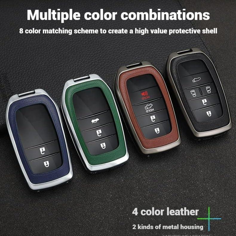 RYE Key Fob Cover for Toyota, Leather+Zinc Alloy Key Fob Case for 2025 Camry, 2021-2025 Venza, Grand Highlander Hilux, Fortuner, 2022-2025 Tundra Tacoma Remote Key (Blue, Come with Key Hook)
