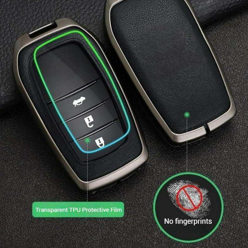 RYE Key Fob Cover for Toyota, Leather+Zinc Alloy Key Fob Case for 2025 Camry, 2021-2025 Venza, Grand Highlander Hilux, Fortuner, 2022-2025 Tundra Tacoma Remote Key (Blue, Come with Key Hook)