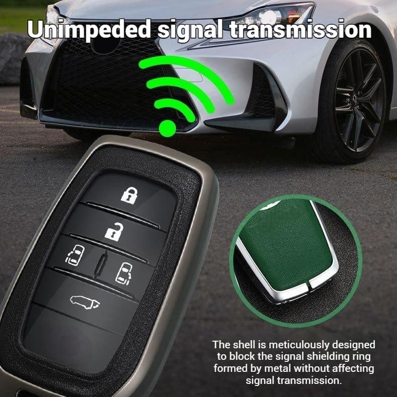 RYE Key Fob Cover for Toyota, Leather+Zinc Alloy Key Fob Case for 2025 Camry, 2021-2025 Venza, Grand Highlander Hilux, Fortuner, 2022-2025 Tundra Tacoma Remote Key (Blue, Come with Key Hook)