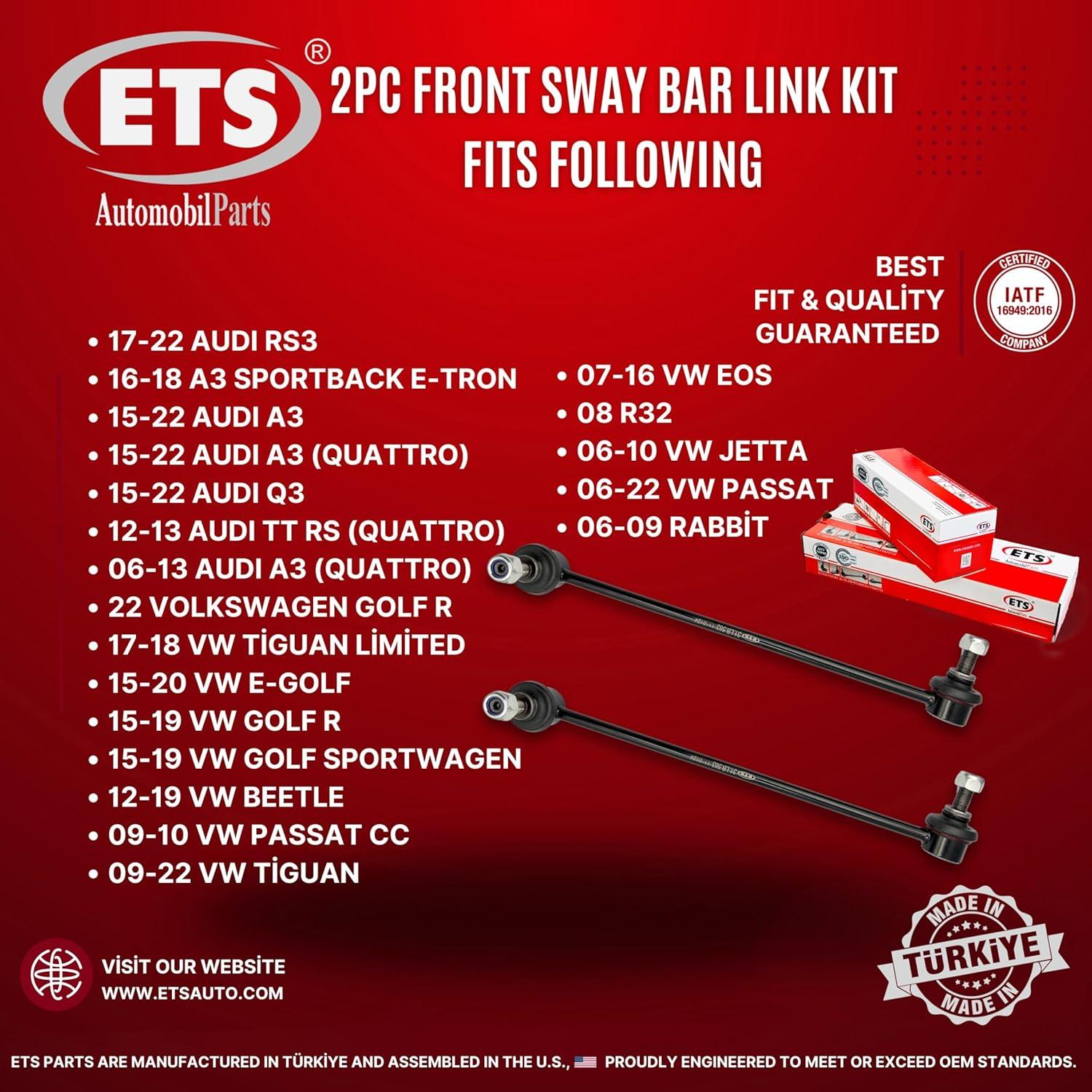 Kit de Enlace de Barra Estabilizadora ETS Frontal 2Pcs Compatible Audi/VW