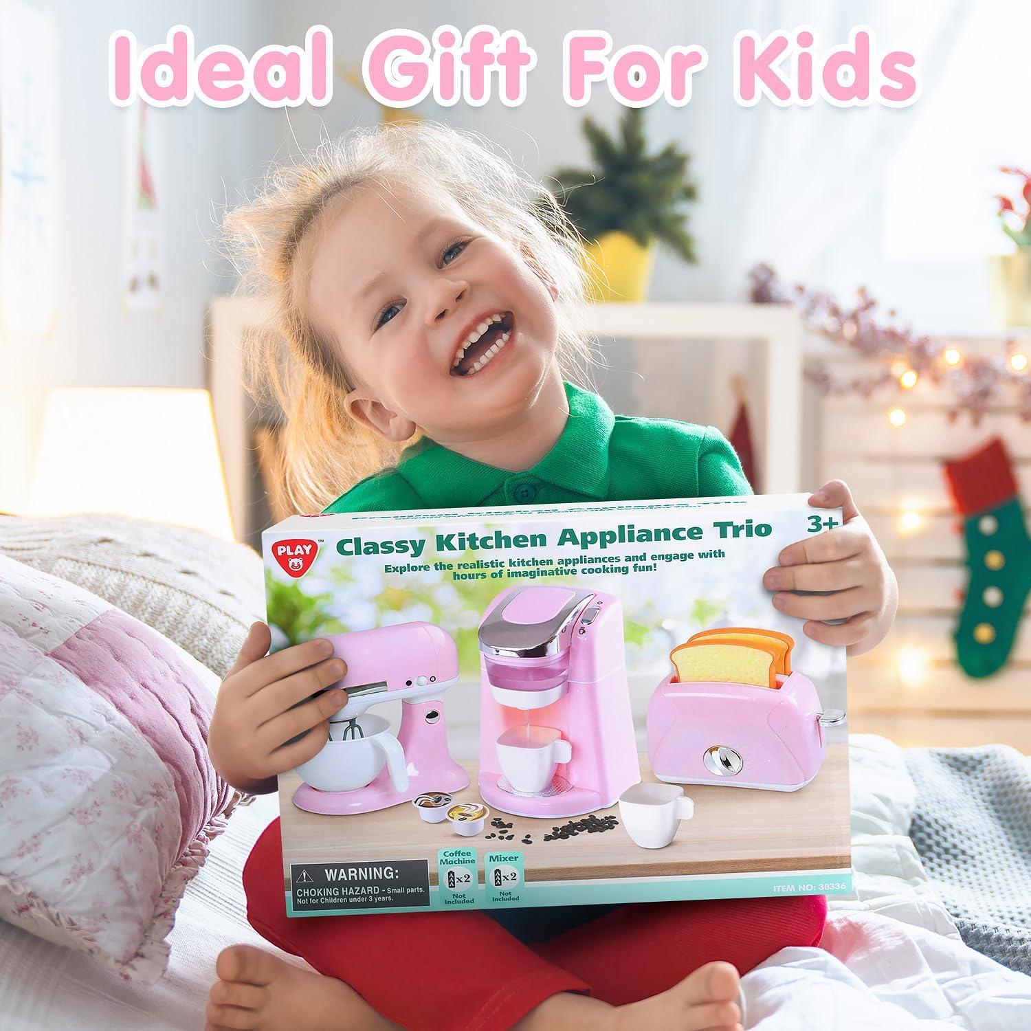 Play Kitchen Appliances Toys - Kids Kitchen Playset Accessories, Pretend Play Toy Sets with Coffee Maker, Mixer, Toaster with Realistic Lights & Sounds, Gifts for Toddler Girls Ages 2 3 4 5 6 7