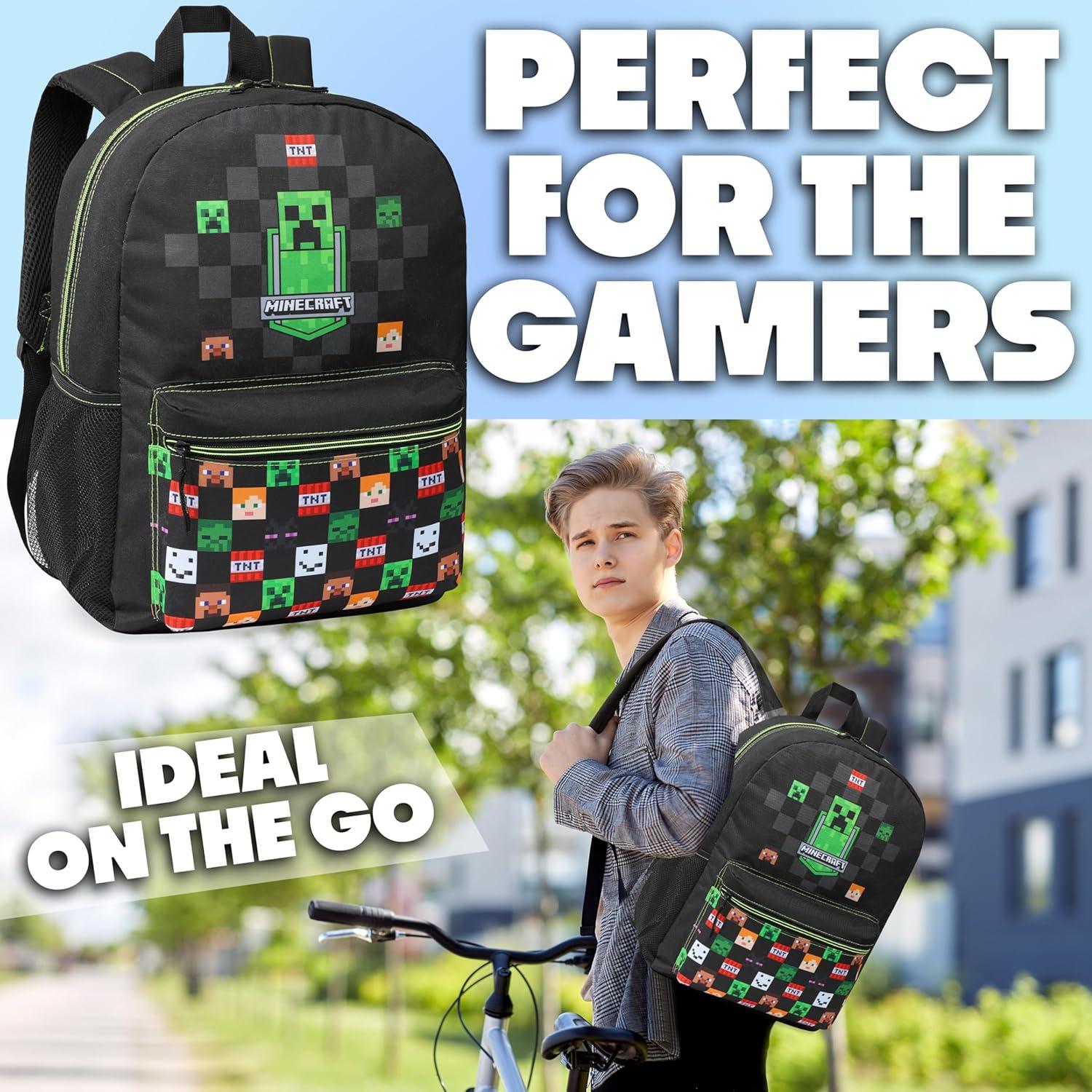 Mochila Escolar Minecraft F&F para Niños 39x29x16cm Negra