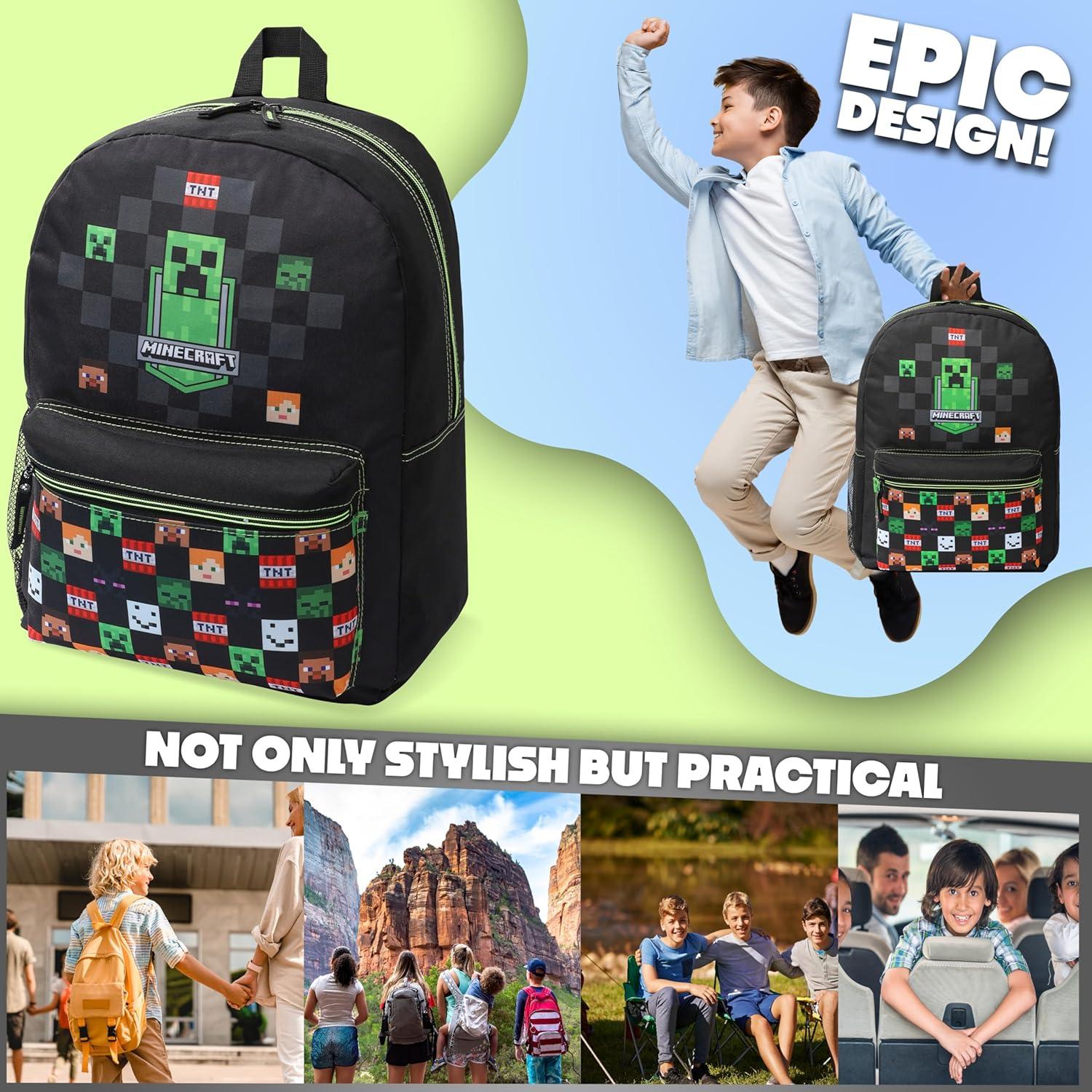 Mochila Escolar Minecraft F&F para Niños 39x29x16cm Negra