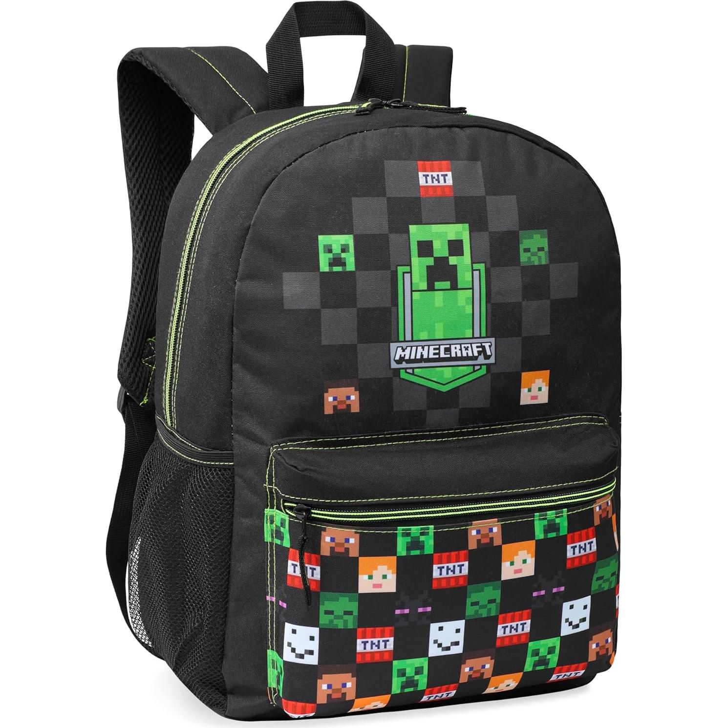 Mochila Escolar Minecraft F&F para Niños 39x29x16cm Negra