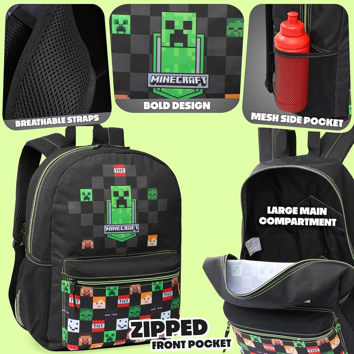 Mochila Escolar Minecraft F&F para Niños 39x29x16cm Negra