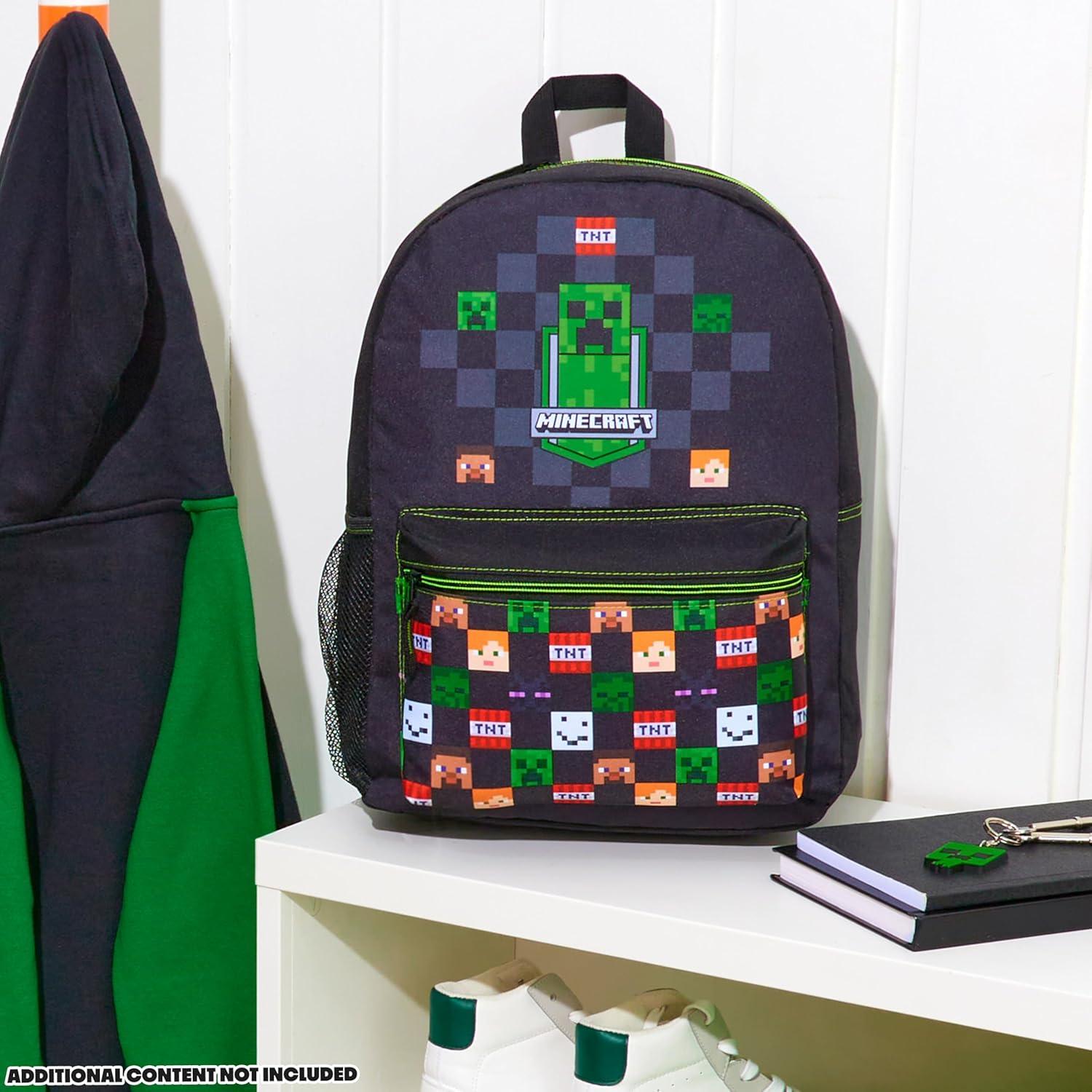 Mochila Escolar Minecraft F&F para Niños 39x29x16cm Negra