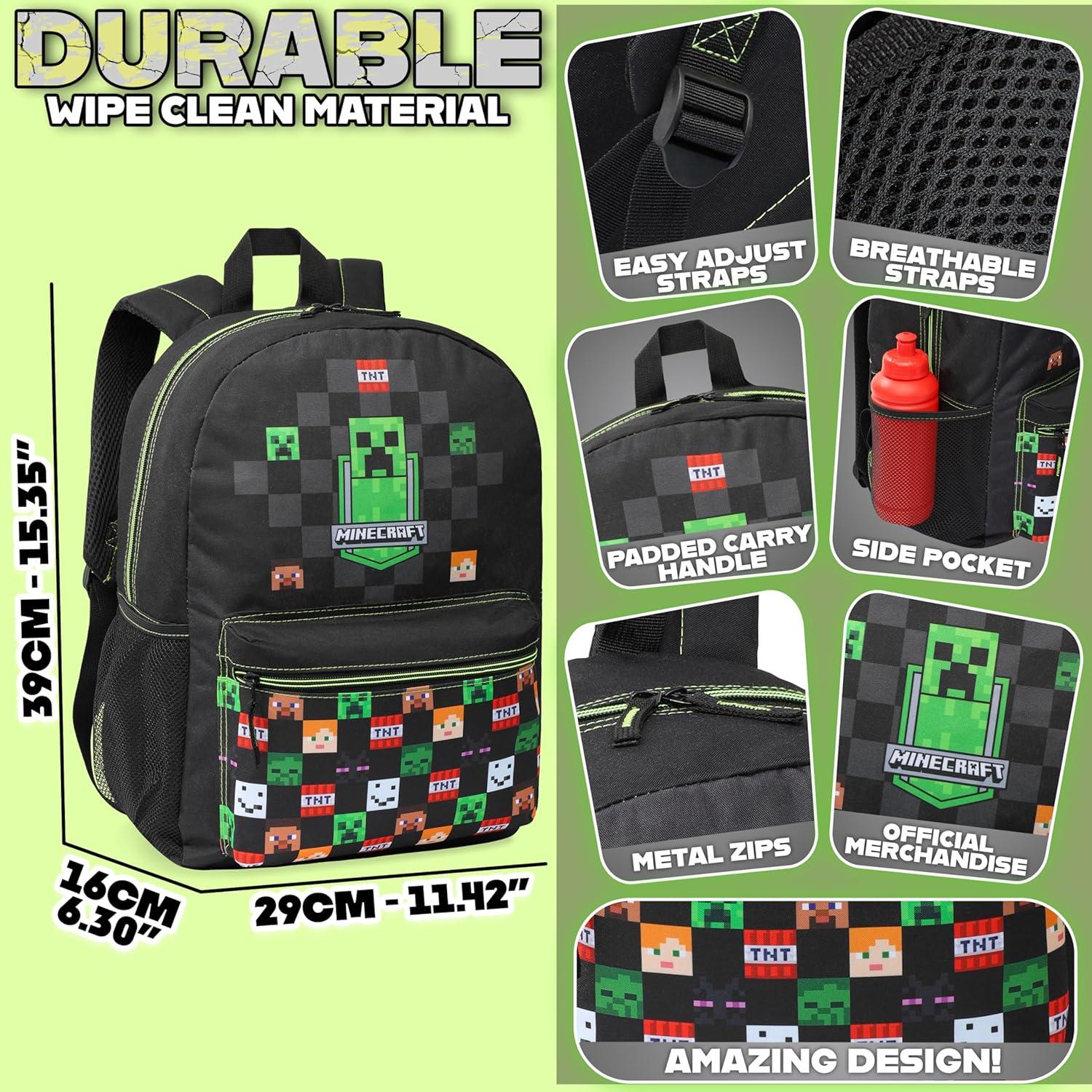 Mochila Escolar Minecraft F&F para Niños 39x29x16cm Negra