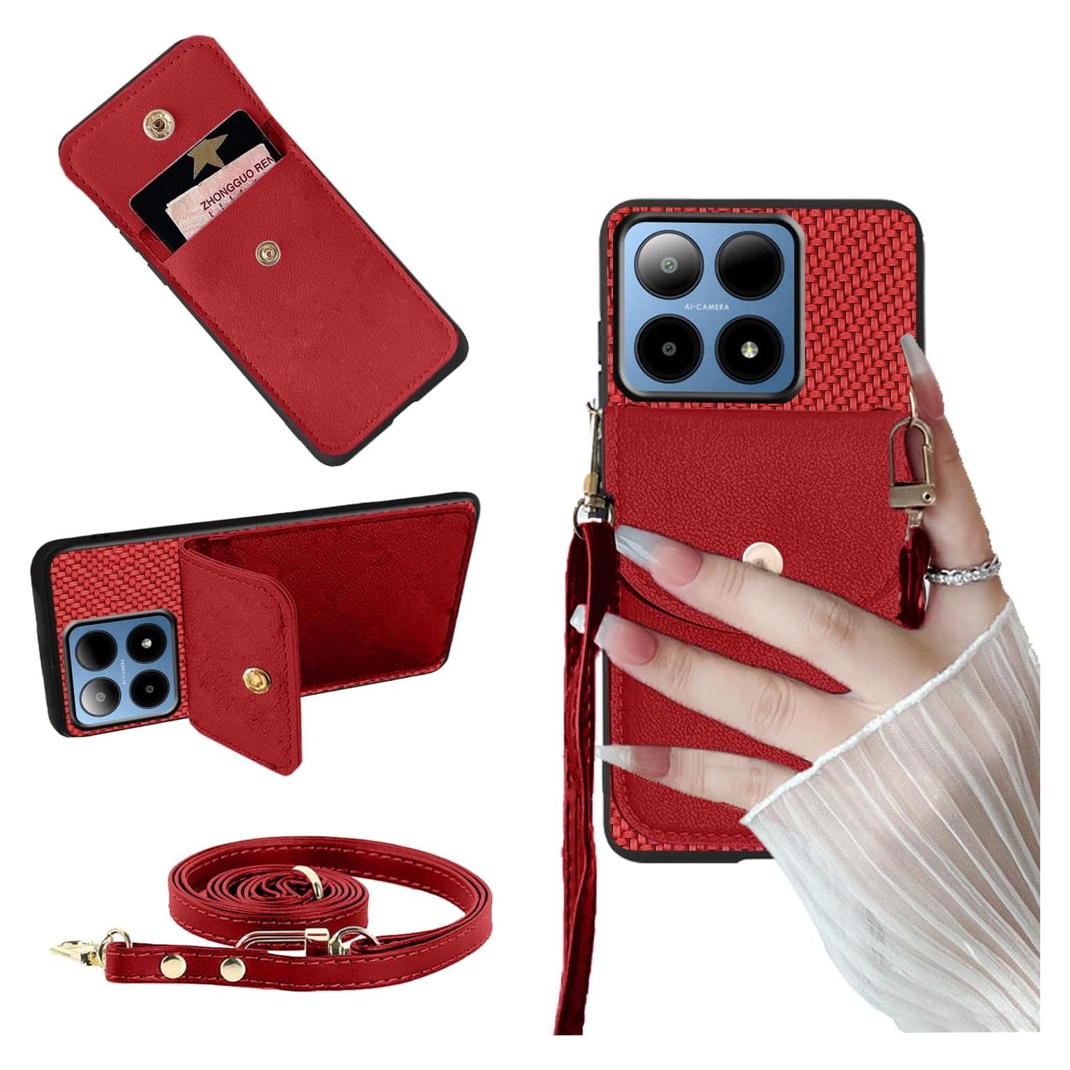 Wallet Case for Boost Mobile Summit 5G, Boost Summit5G Phone Case with Card Holder, Faux Leather Case Crossbody Adjustable Detachable Lanyard Hands Free Stand with Magnetic Closure, Burgundy