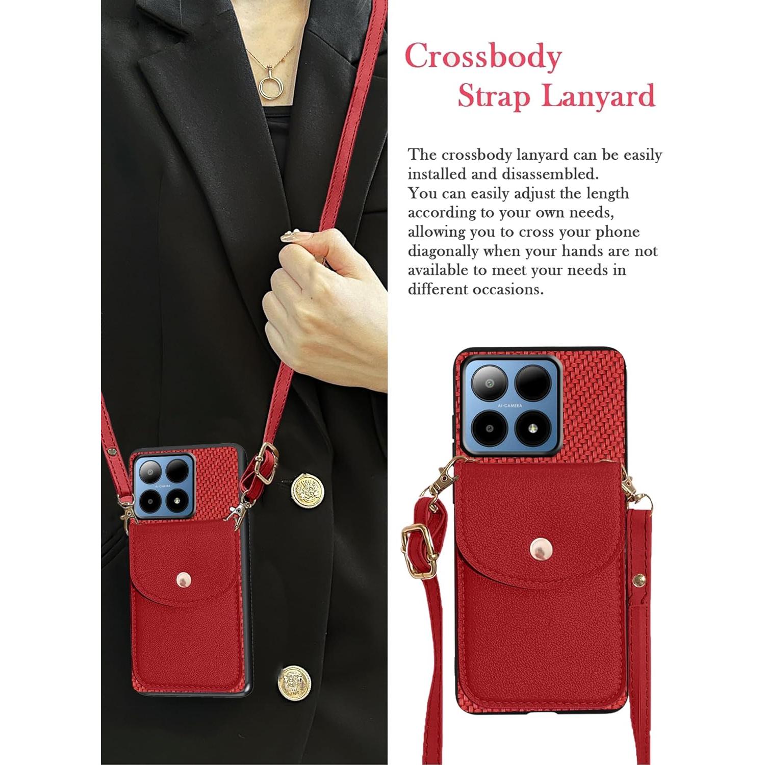 Wallet Case for Boost Mobile Summit 5G, Boost Summit5G Phone Case with Card Holder, Faux Leather Case Crossbody Adjustable Detachable Lanyard Hands Free Stand with Magnetic Closure, Burgundy