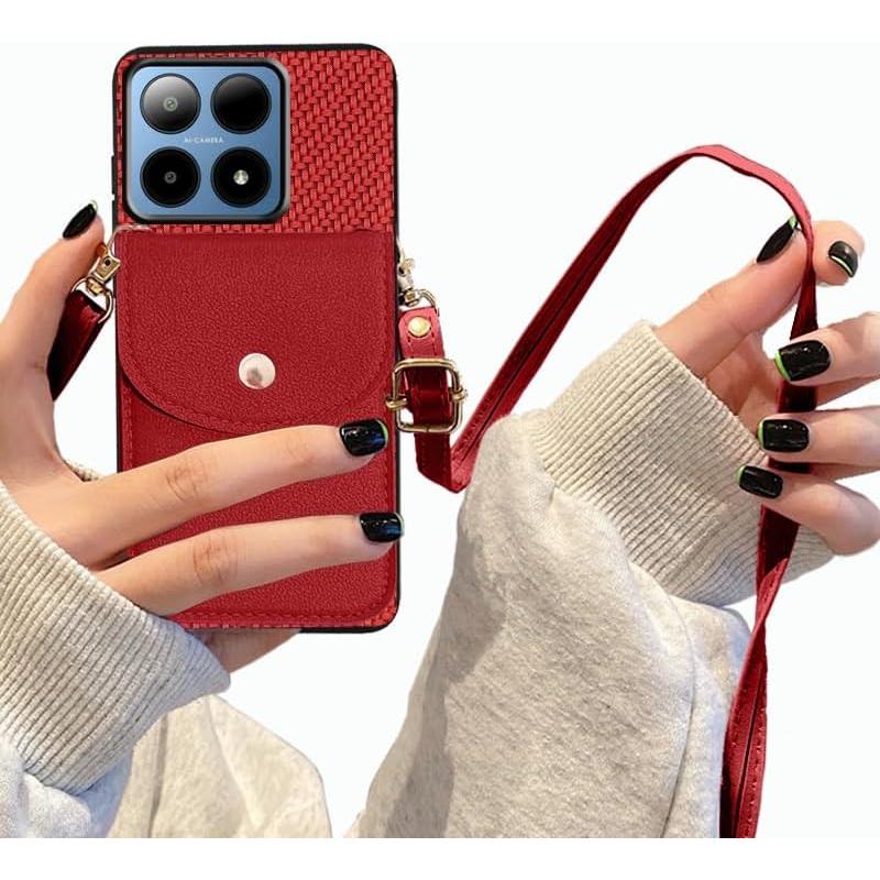 Wallet Case for Boost Mobile Summit 5G, Boost Summit5G Phone Case with Card Holder, Faux Leather Case Crossbody Adjustable Detachable Lanyard Hands Free Stand with Magnetic Closure, Burgundy