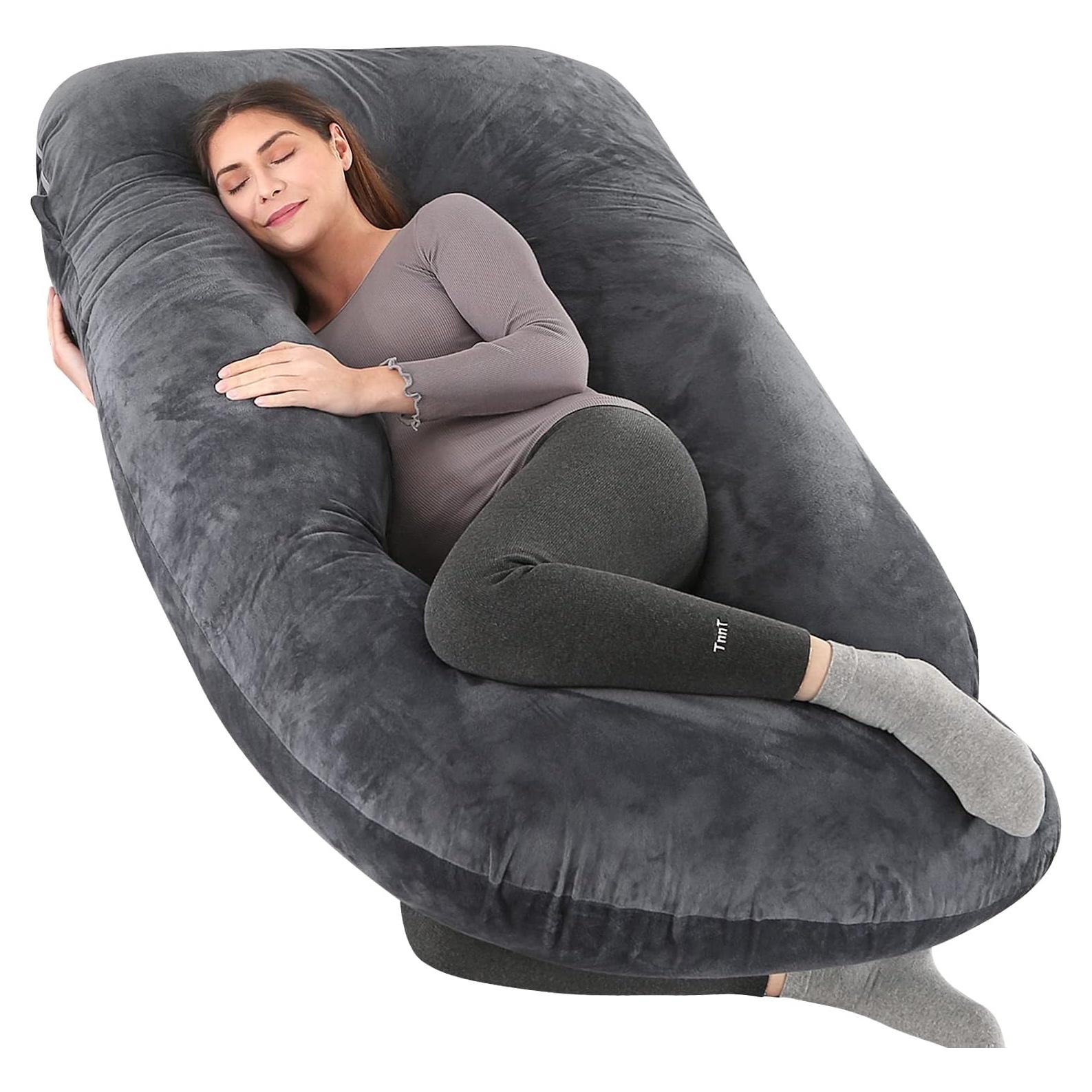 Almohada de Maternidad Elover en Forma de U 145x71 cm Terciopelo Negro