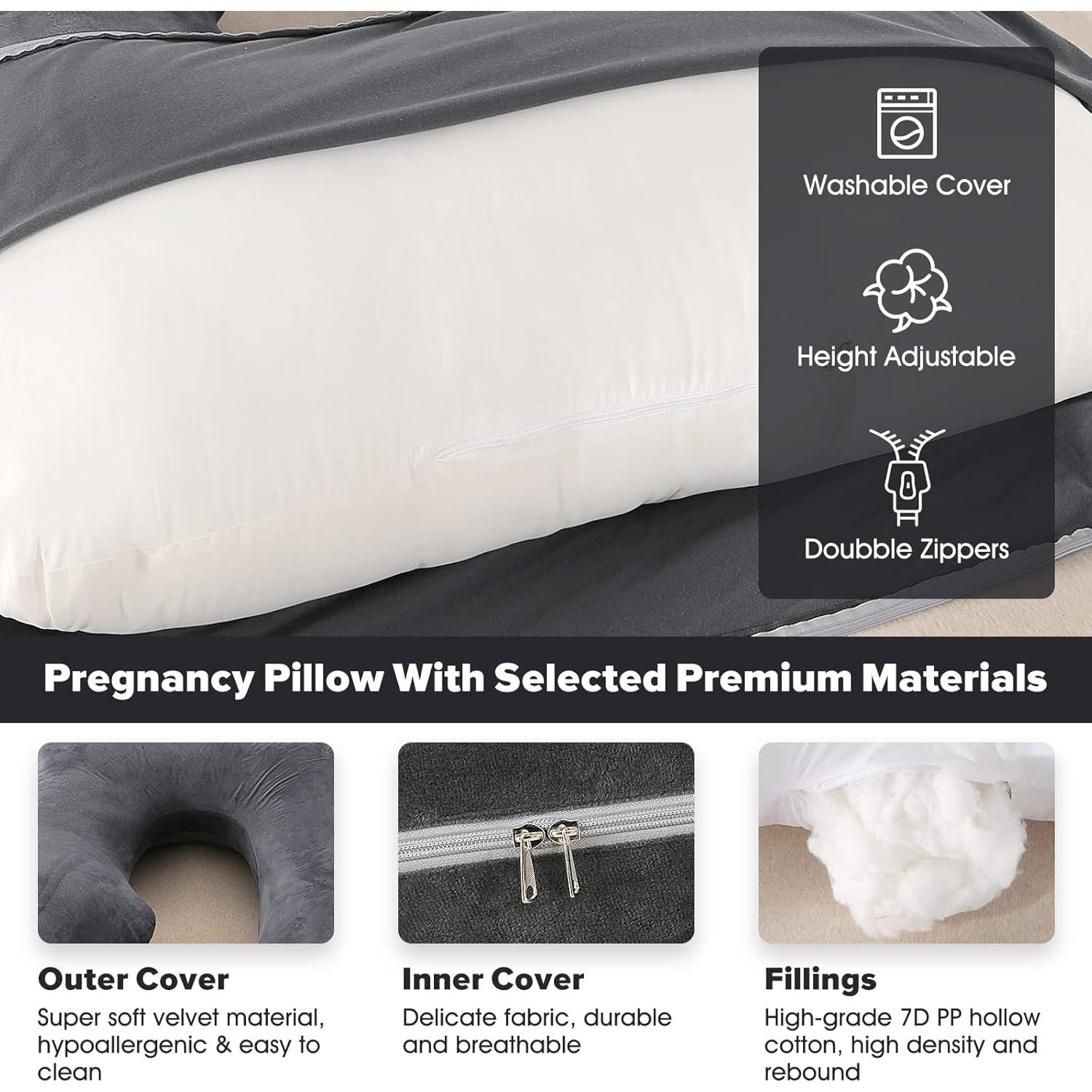 Almohada de Maternidad Elover en Forma de U 145x71 cm Terciopelo Negro