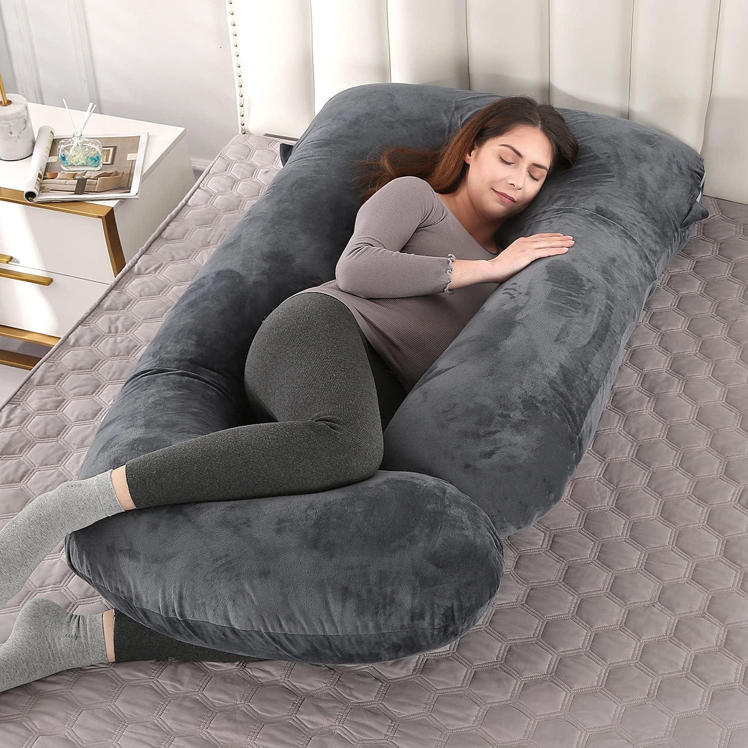 Almohada de Maternidad Elover en Forma de U 145x71 cm Terciopelo Negro