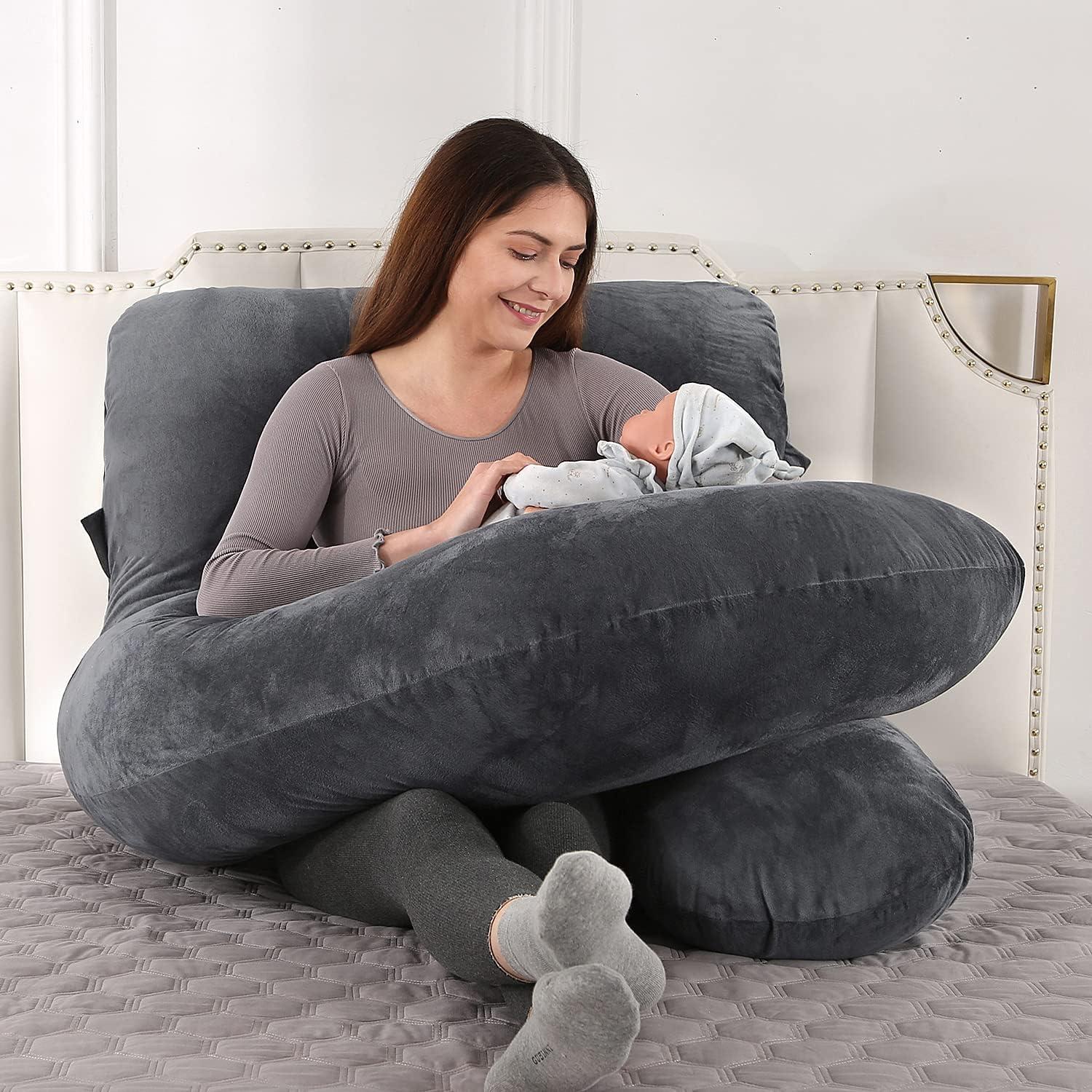 Almohada de Maternidad Elover en Forma de U 145x71 cm Terciopelo Negro