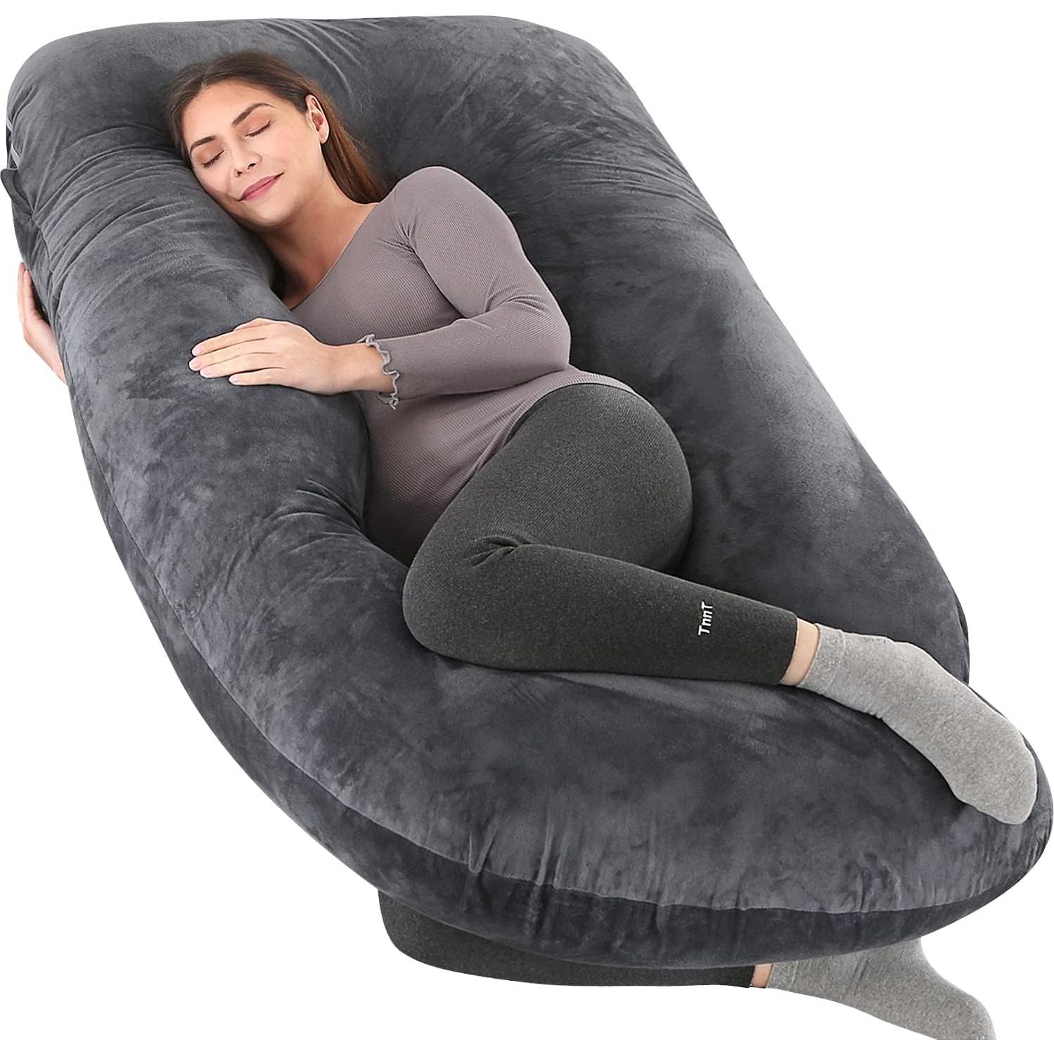 Almohada de Maternidad Elover en Forma de U 145x71 cm Terciopelo Negro